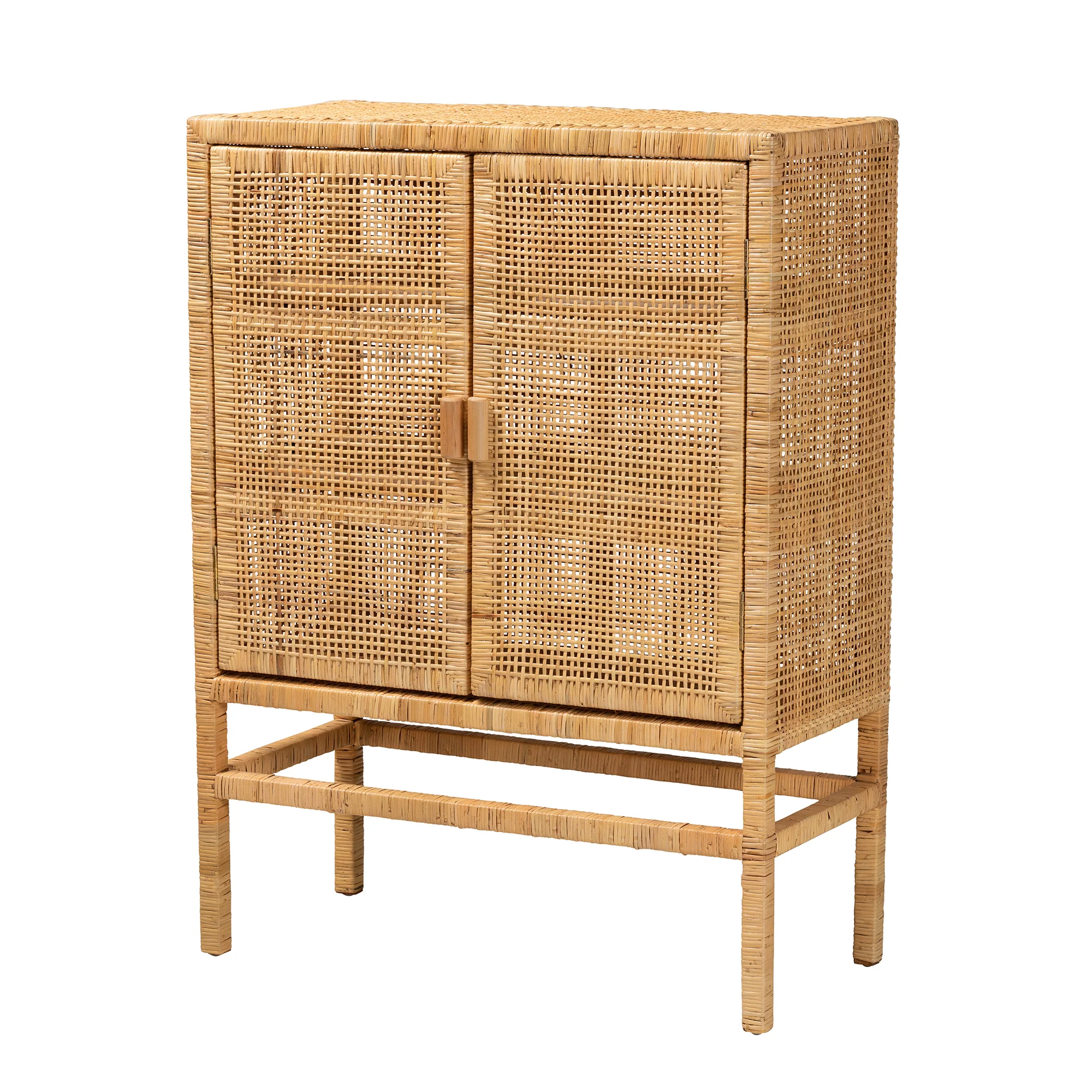Baxton Studio bali & pari Vivan Modern Bohemian Natural Brown Rattan and Mahogany Wood 3-Shelf Storage Cabinet - Image 2