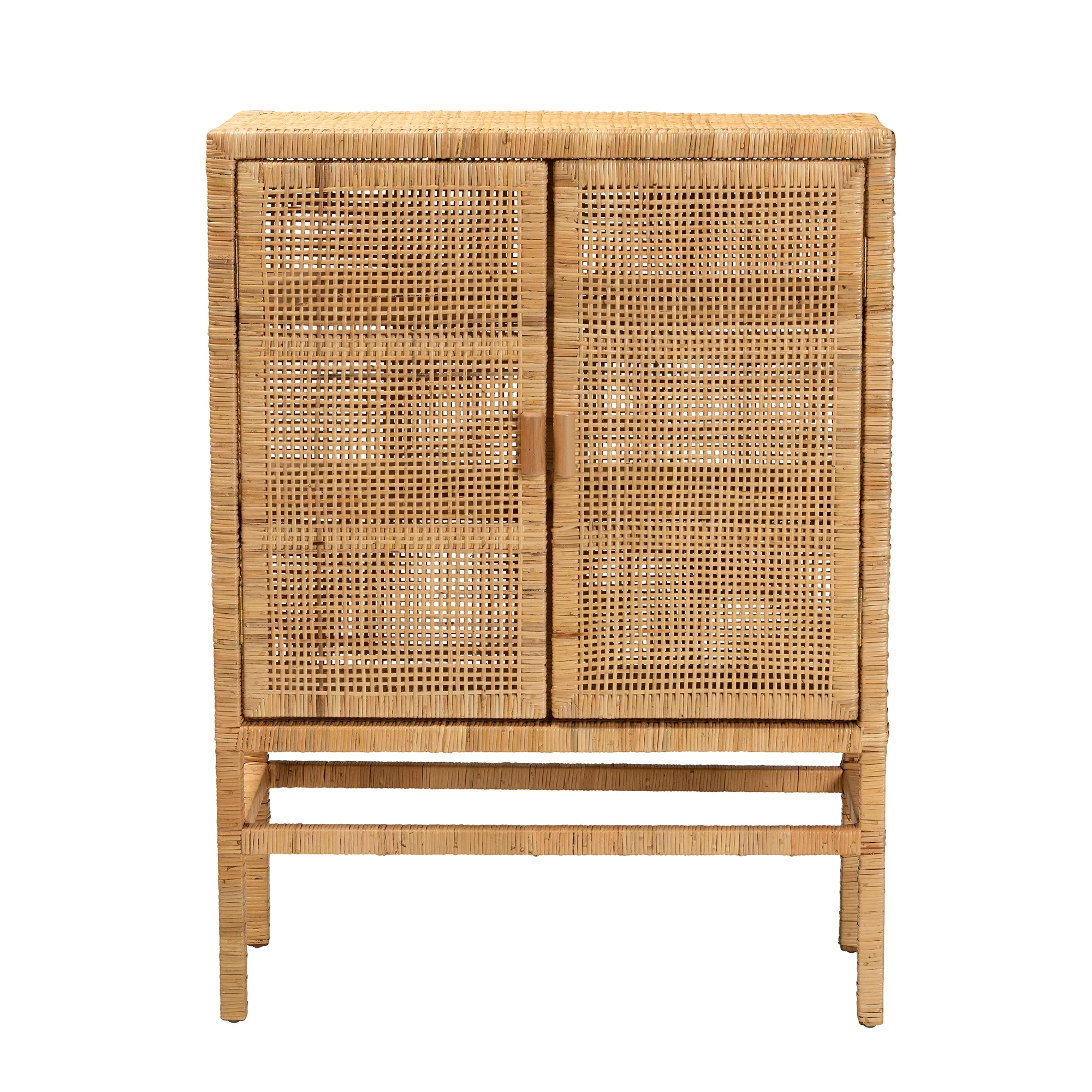 Baxton Studio bali & pari Vivan Modern Bohemian Natural Brown Rattan and Mahogany Wood 3-Shelf Storage Cabinet - Image 4