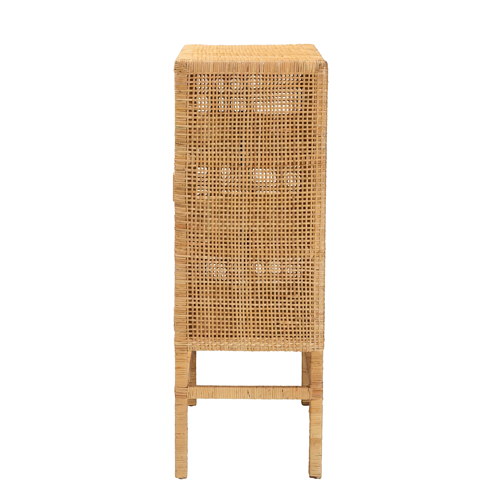 Baxton Studio bali & pari Vivan Modern Bohemian Natural Brown Rattan and Mahogany Wood 3-Shelf Storage Cabinet - Image 5
