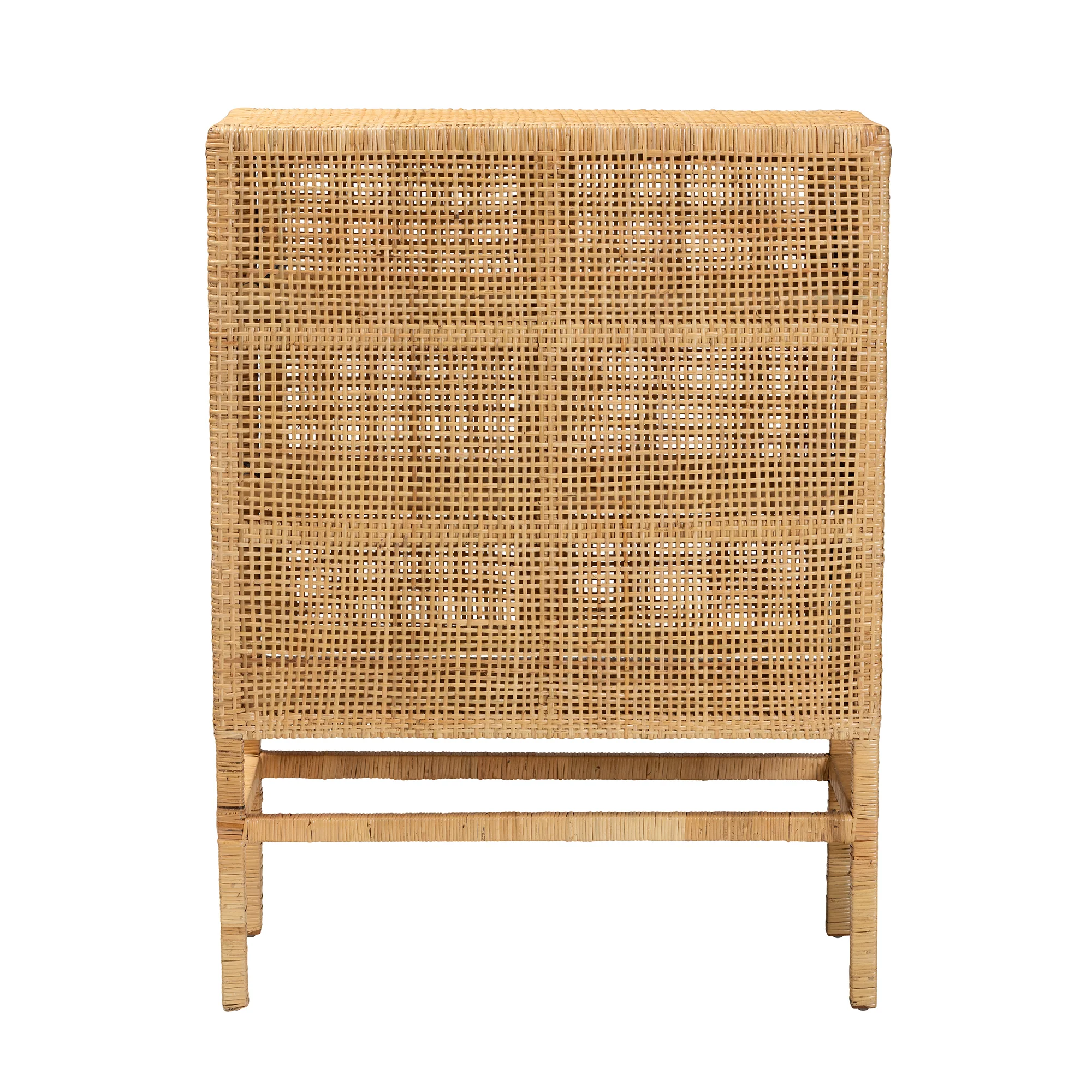 Baxton Studio bali & pari Vivan Modern Bohemian Natural Brown Rattan and Mahogany Wood 3-Shelf Storage Cabinet - Image 6