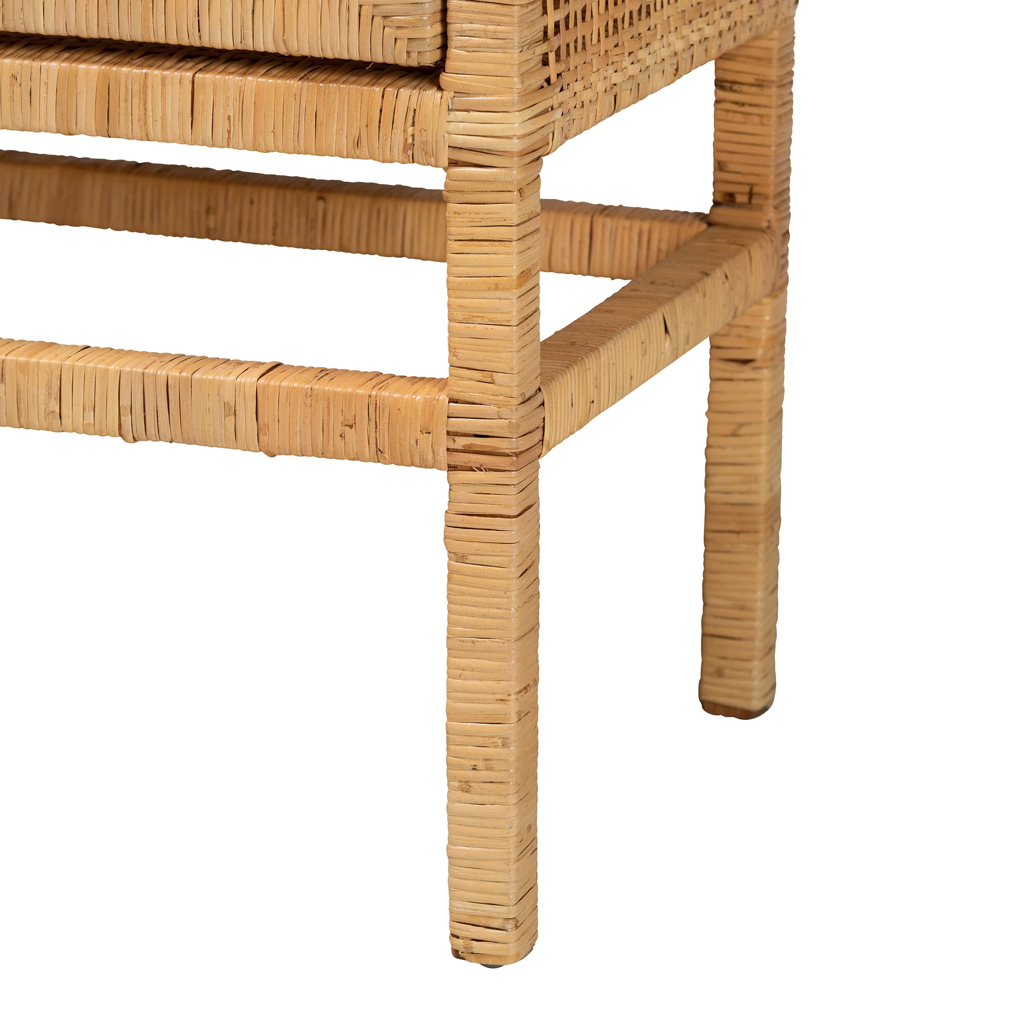 Baxton Studio bali & pari Vivan Modern Bohemian Natural Brown Rattan and Mahogany Wood 3-Shelf Storage Cabinet - Image 8