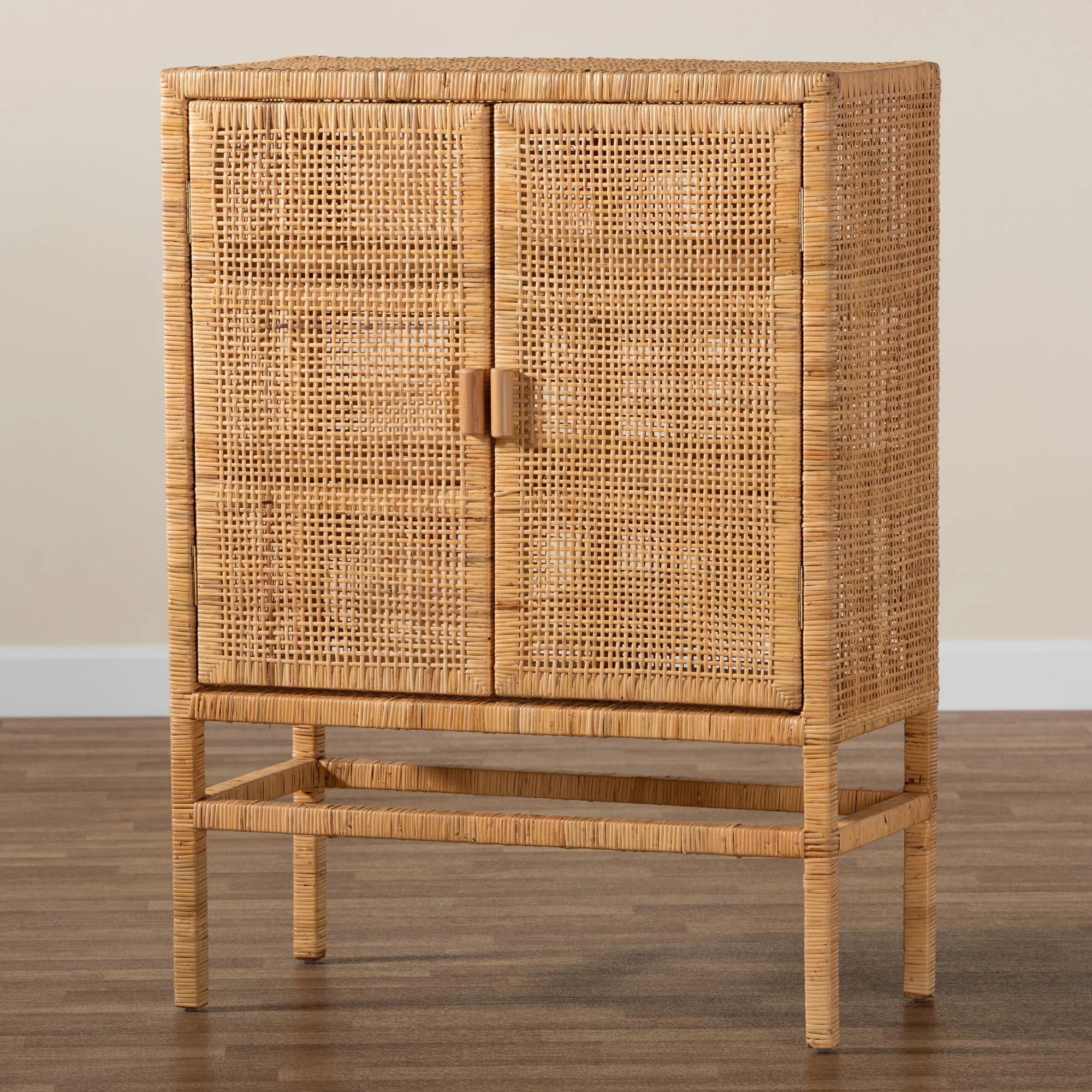 Baxton Studio bali & pari Vivan Modern Bohemian Natural Brown Rattan and Mahogany Wood 3-Shelf Storage Cabinet - Image 9