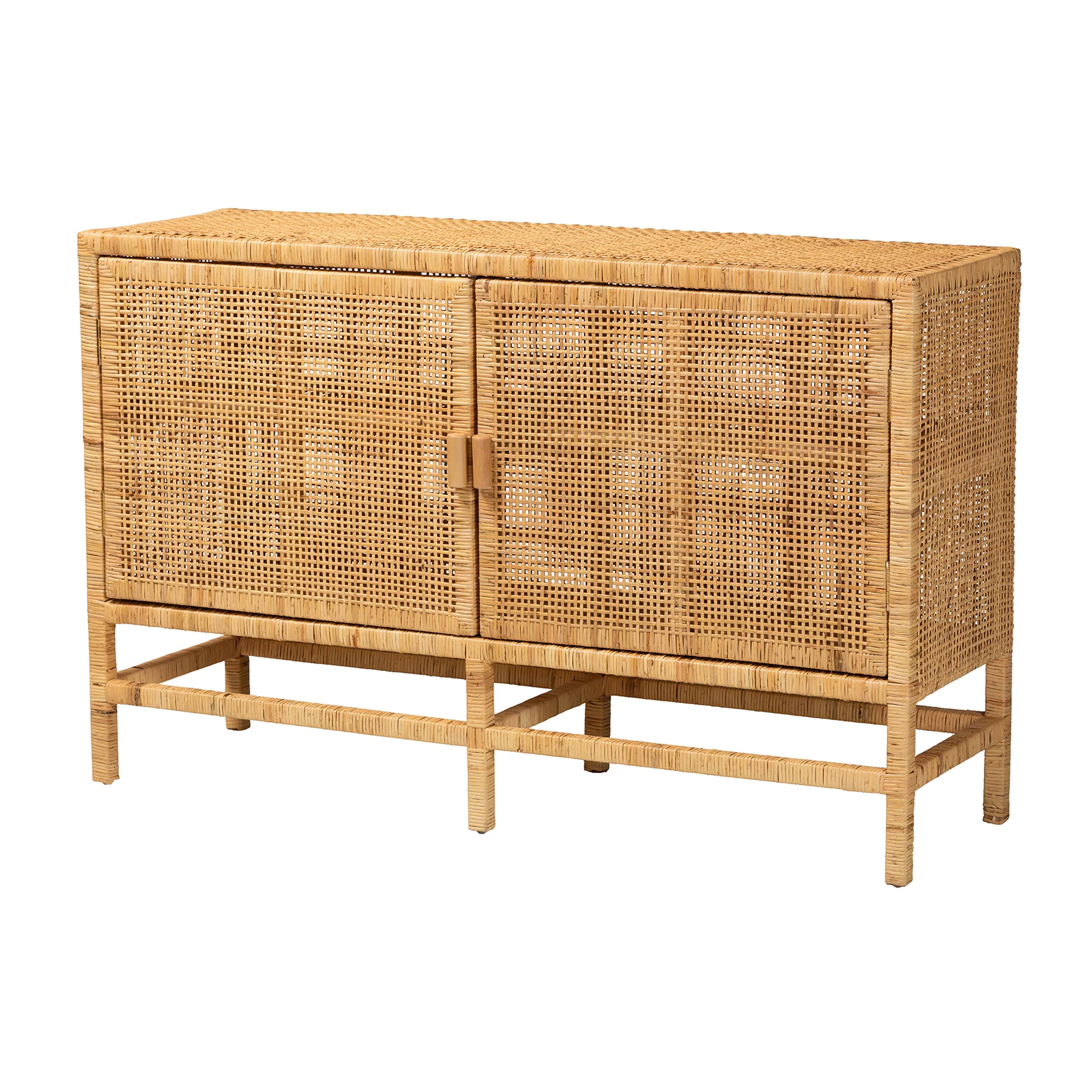 Baxton Studio bali & pari Vivan Modern Bohemian Natural Brown Rattan and Mahogany Wood Storage Cabinet - Image 2
