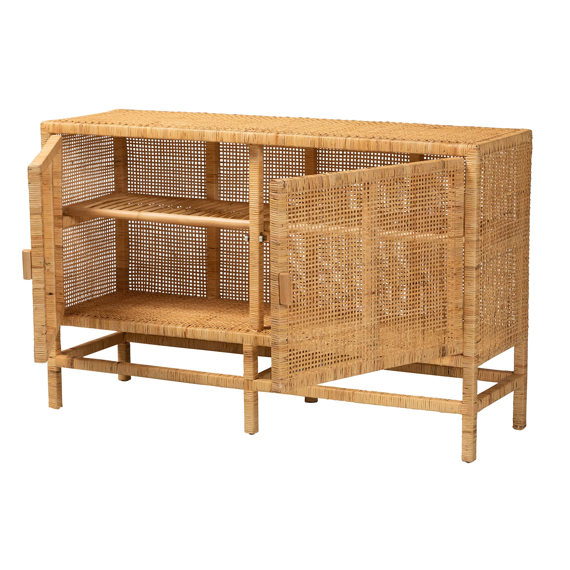 Baxton Studio bali & pari Vivan Modern Bohemian Natural Brown Rattan and Mahogany Wood Storage Cabinet - Image 3