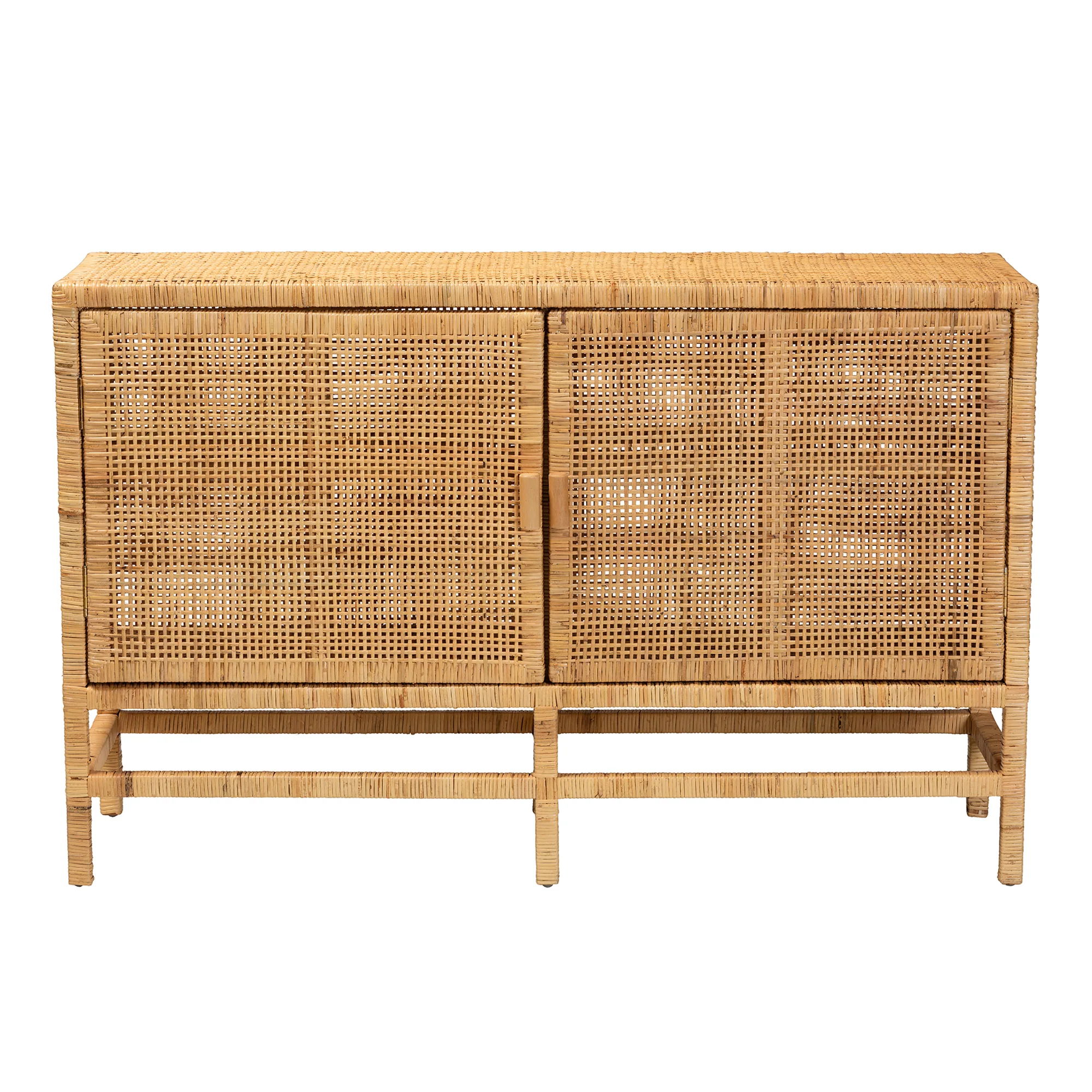 Baxton Studio bali & pari Vivan Modern Bohemian Natural Brown Rattan and Mahogany Wood Storage Cabinet - Image 4