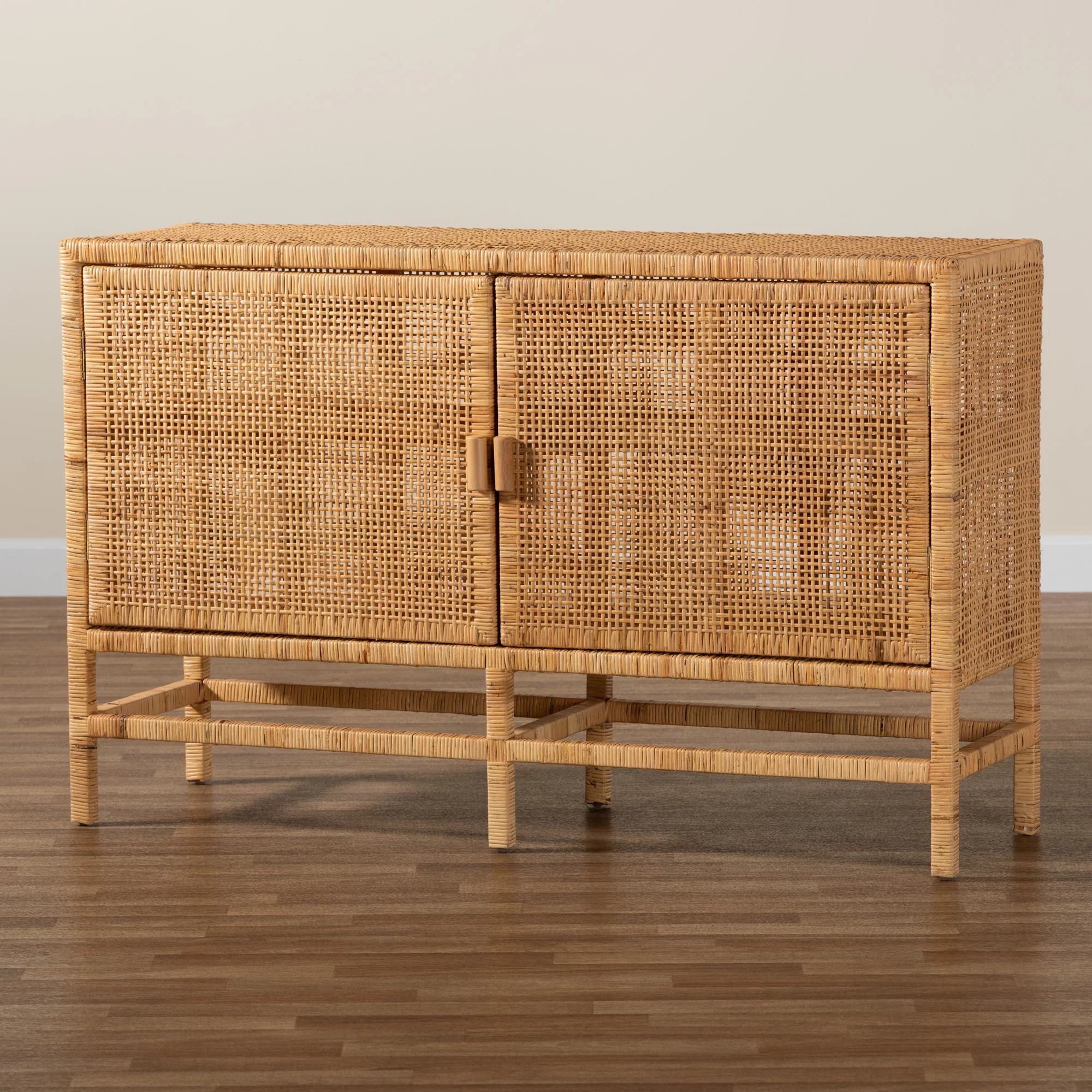 Baxton Studio bali & pari Vivan Modern Bohemian Natural Brown Rattan and Mahogany Wood Storage Cabinet - Image 9