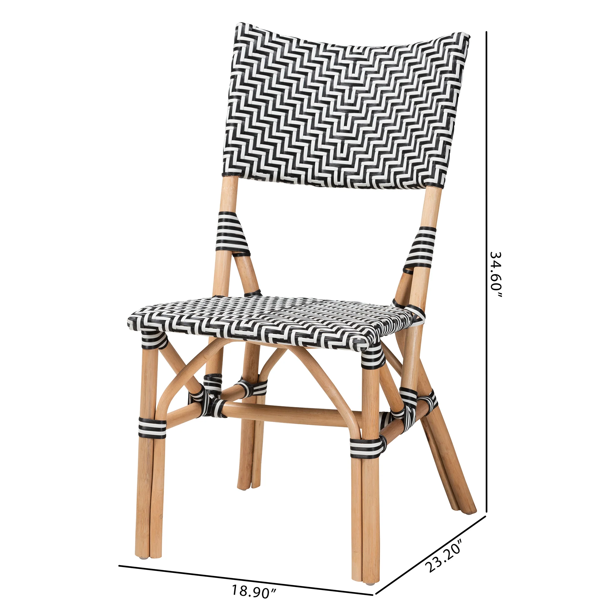 Baxton Studio bali & pari Wagner Modern French Black and White Weaving and Natural Rattan Bistro Chair - Image 10