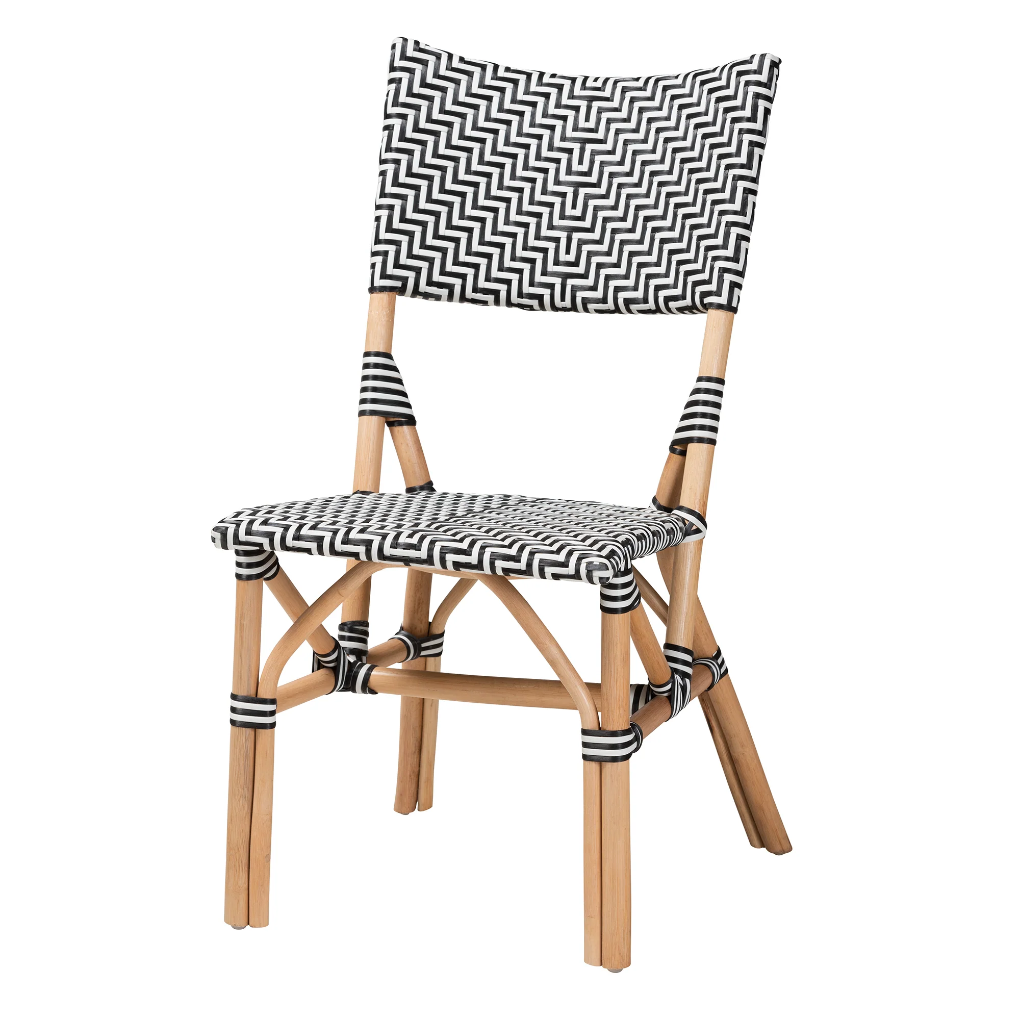 Baxton Studio bali & pari Wagner Modern French Black and White Weaving and Natural Rattan Bistro Chair - Image 2