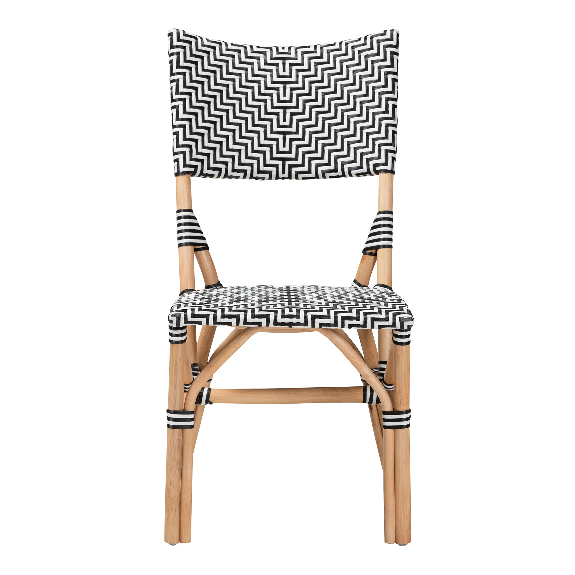Baxton Studio bali & pari Wagner Modern French Black and White Weaving and Natural Rattan Bistro Chair - Image 3