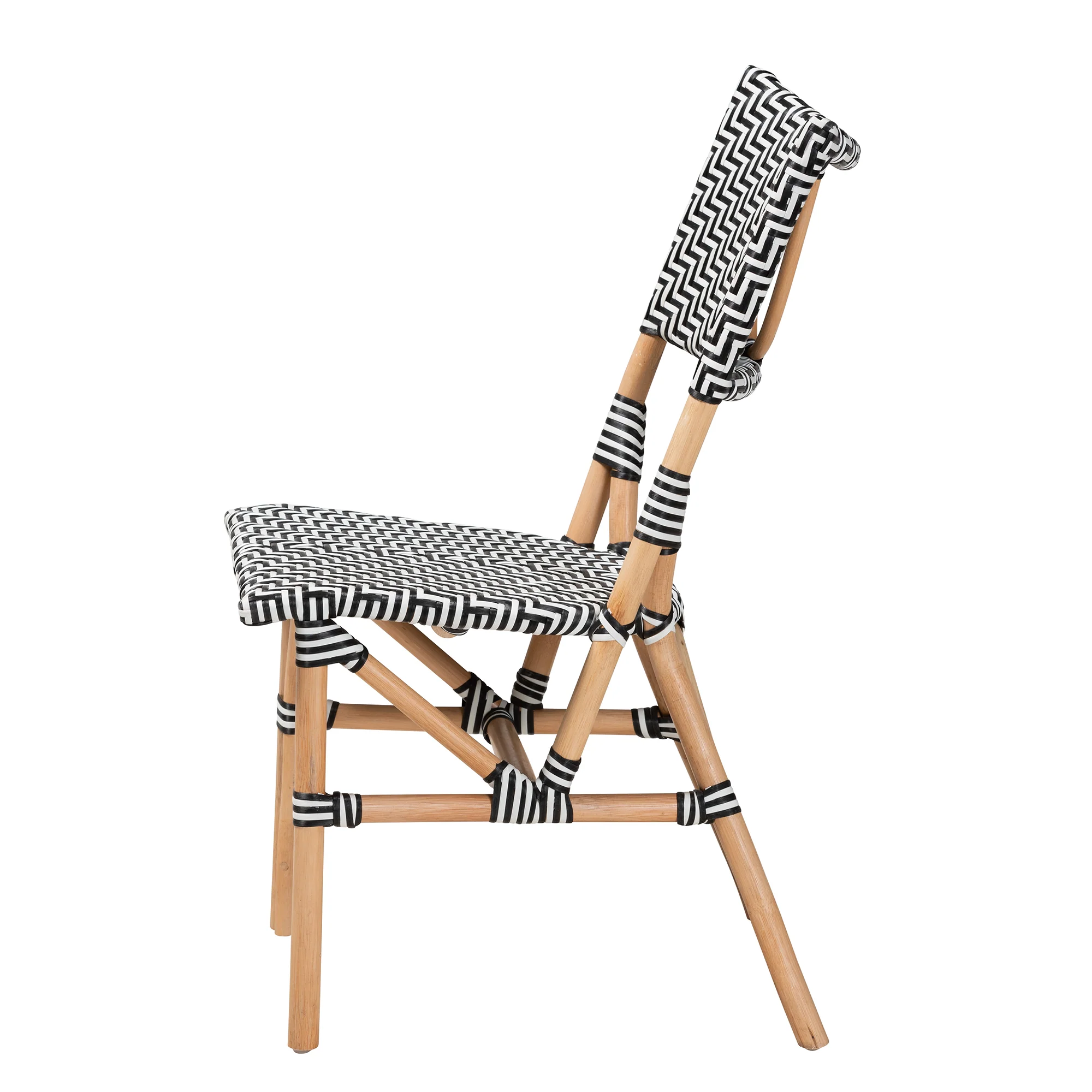 Baxton Studio bali & pari Wagner Modern French Black and White Weaving and Natural Rattan Bistro Chair - Image 4