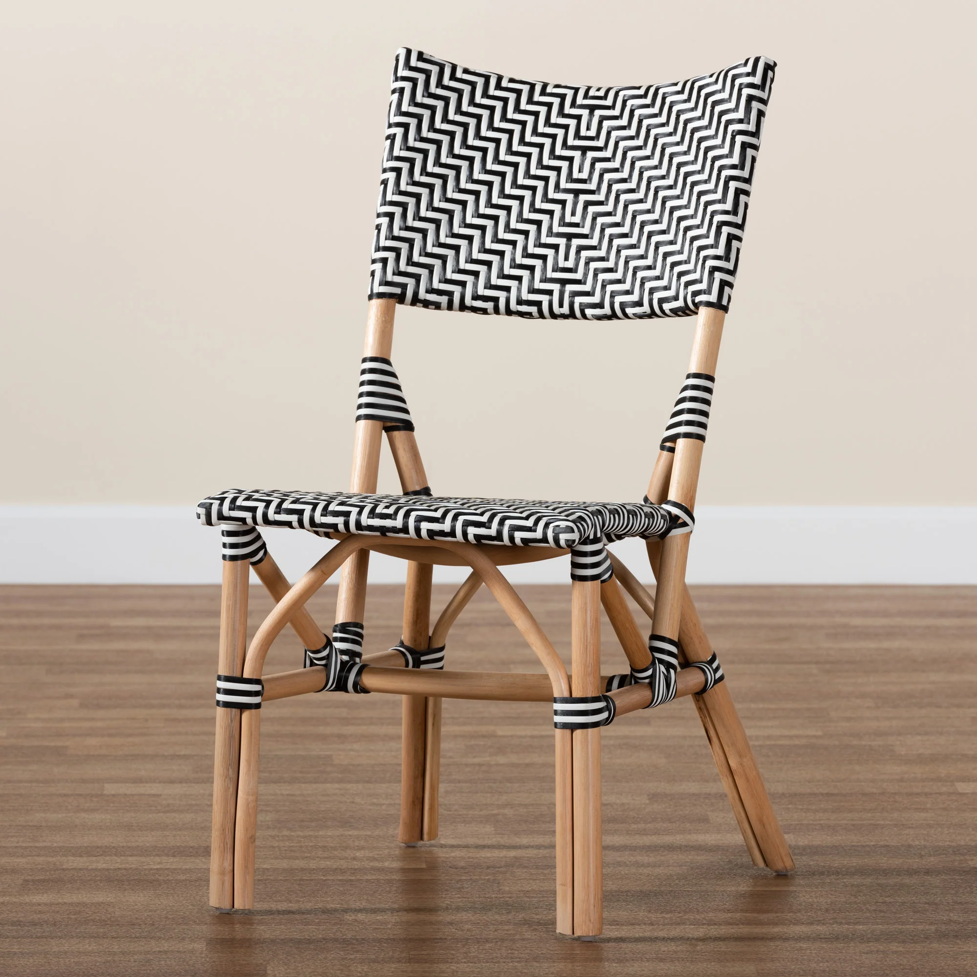 Baxton Studio bali & pari Wagner Modern French Black and White Weaving and Natural Rattan Bistro Chair - Image 9