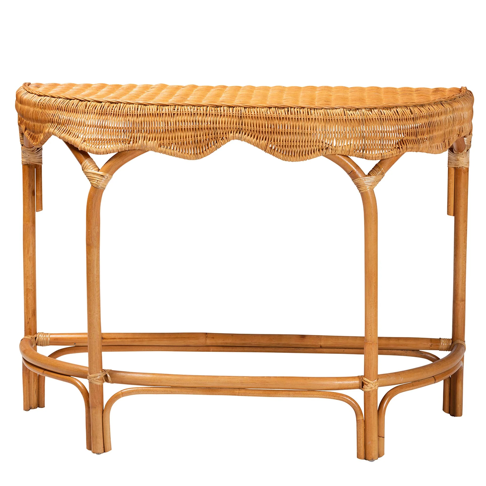 Baxton Studio bali & pari Wakana Modern Bohemian Natural Brown Rattan Console Table - Image 3