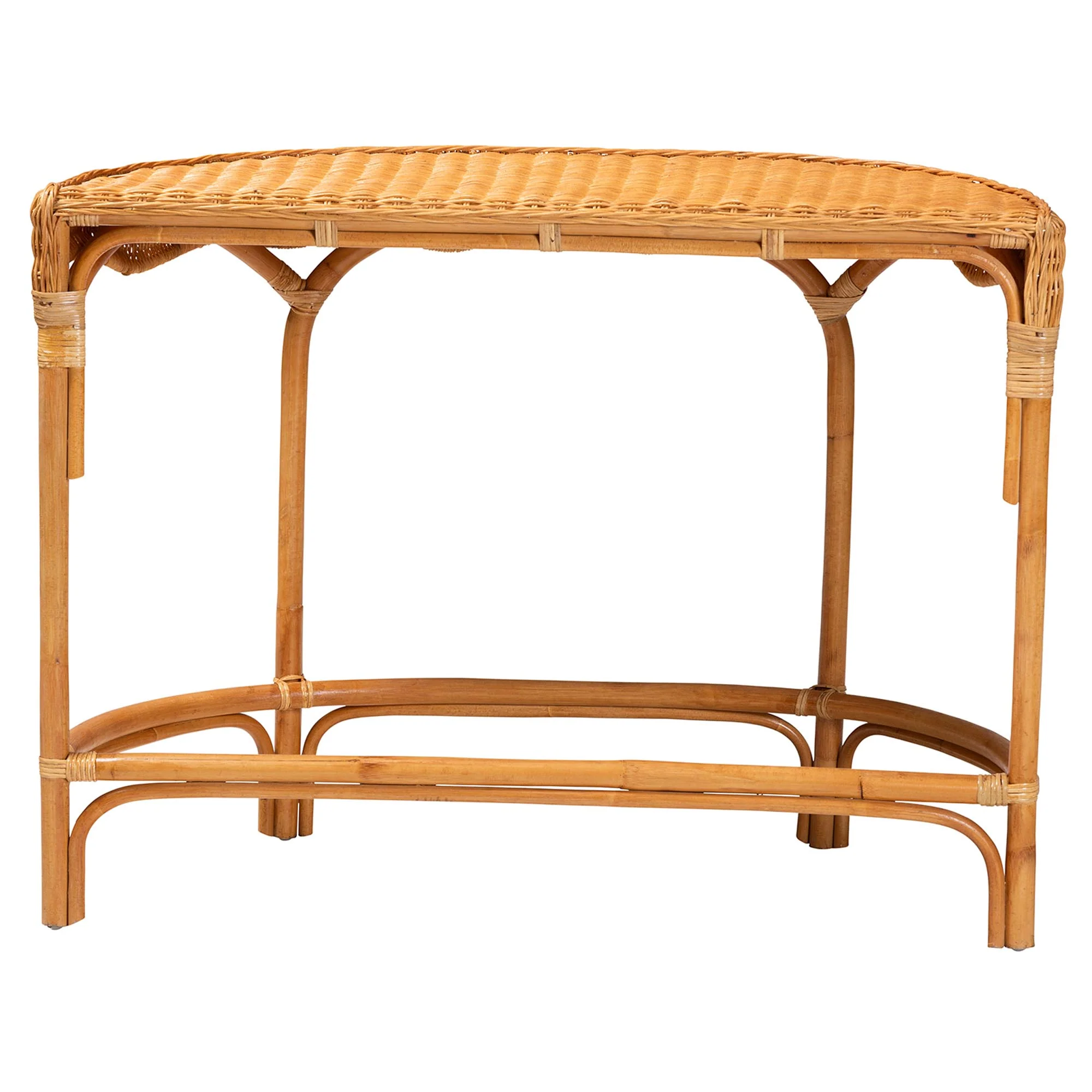 Baxton Studio bali & pari Wakana Modern Bohemian Natural Brown Rattan Console Table - Image 5