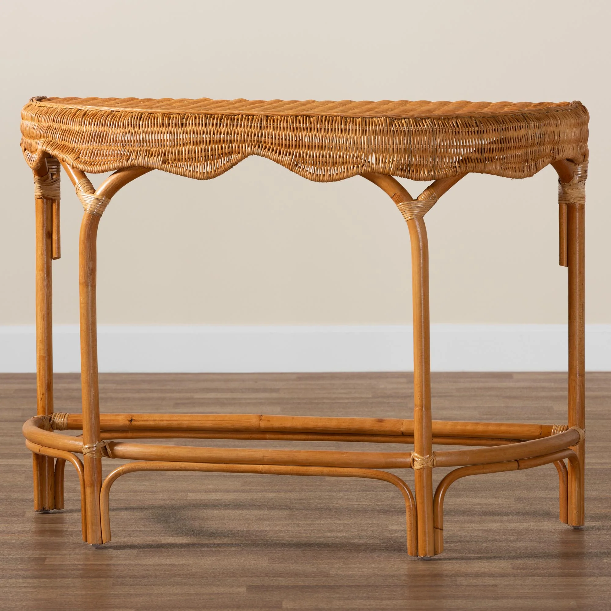 Baxton Studio bali & pari Wakana Modern Bohemian Natural Brown Rattan Console Table - Image 9