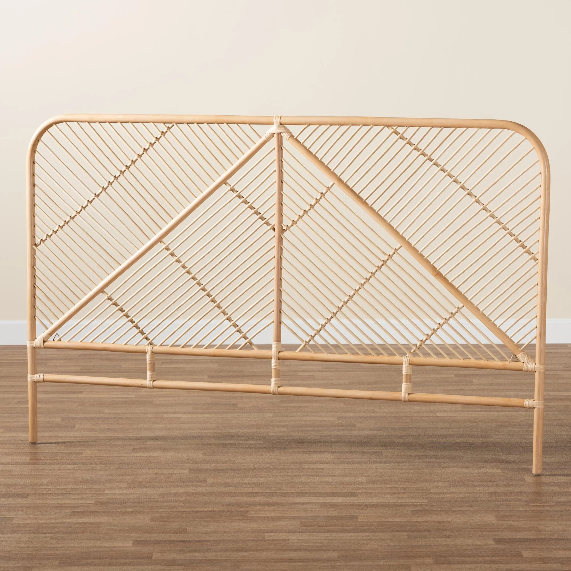 Baxton Studio bali & pari Walid Modern Bohemian Natural Brown Rattan Queen Size Standalone Headboard - Image 6