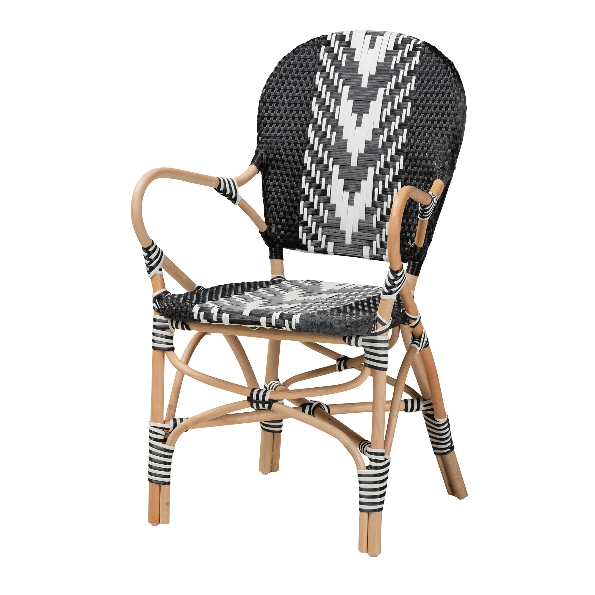 Baxton Studio bali & pari Wallis Modern French Two-Tone Black and White Weaving and Natural Rattan Indoor Dining Chair - Image 4