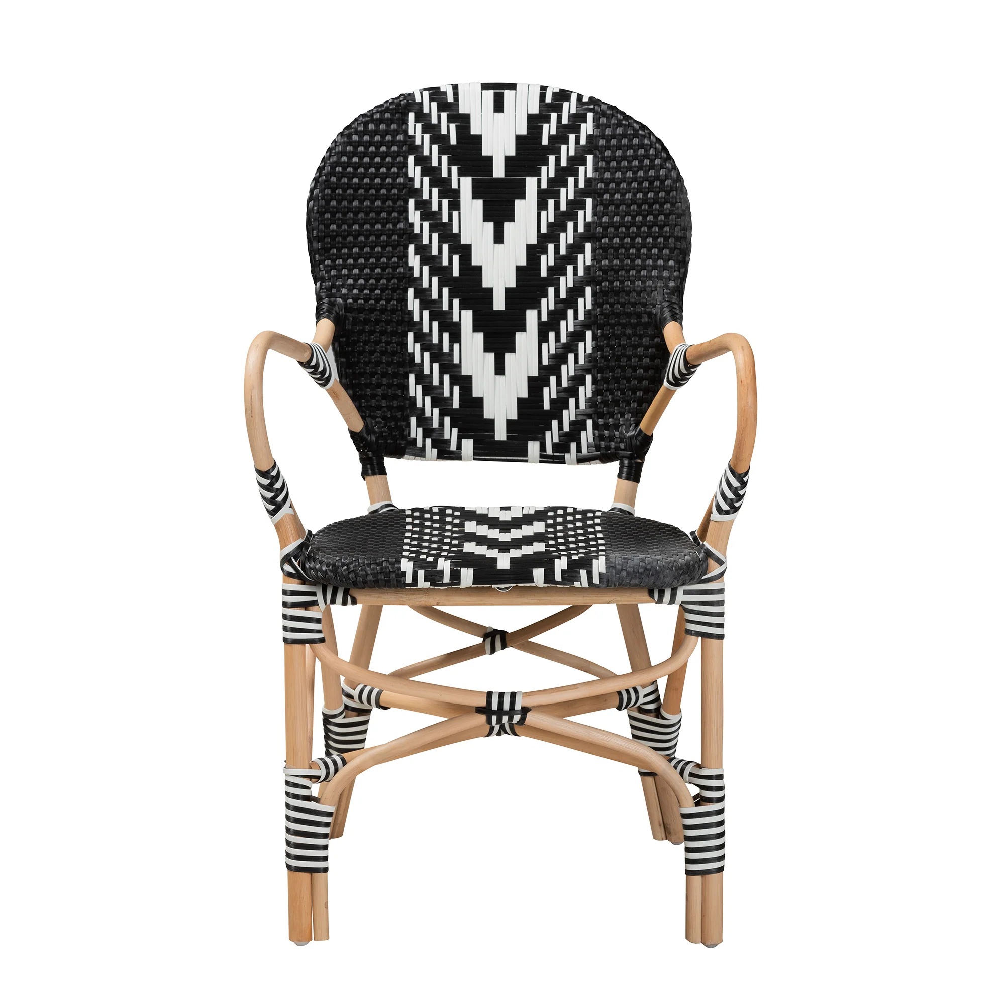 Baxton Studio bali & pari Wallis Modern French Two-Tone Black and White Weaving and Natural Rattan Indoor Dining Chair - Image 5