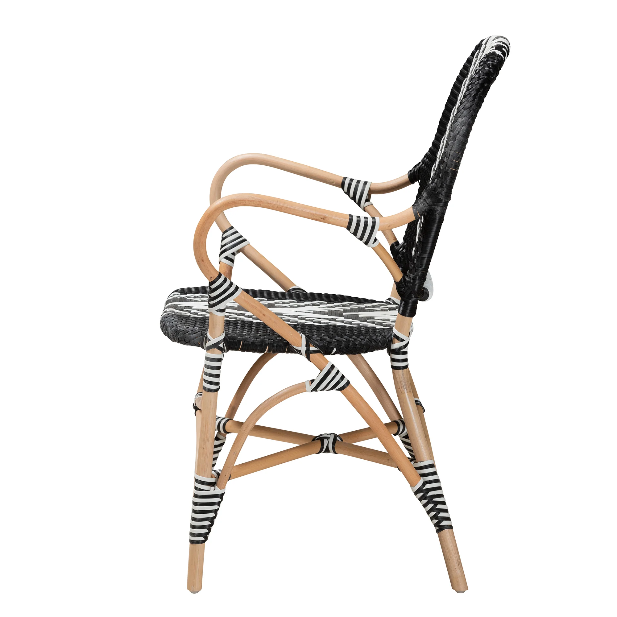 Baxton Studio bali & pari Wallis Modern French Two-Tone Black and White Weaving and Natural Rattan Indoor Dining Chair - Image 6