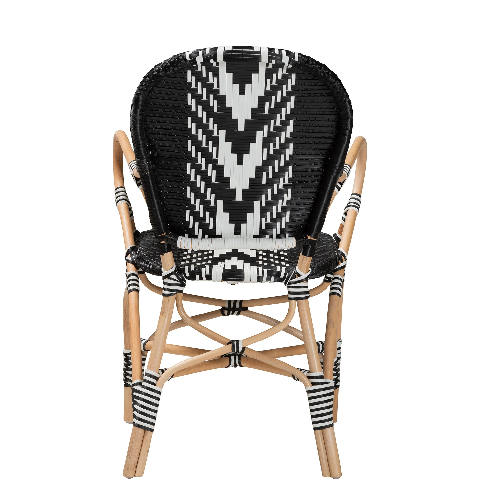 Baxton Studio bali & pari Wallis Modern French Two-Tone Black and White Weaving and Natural Rattan Indoor Dining Chair - Image 7