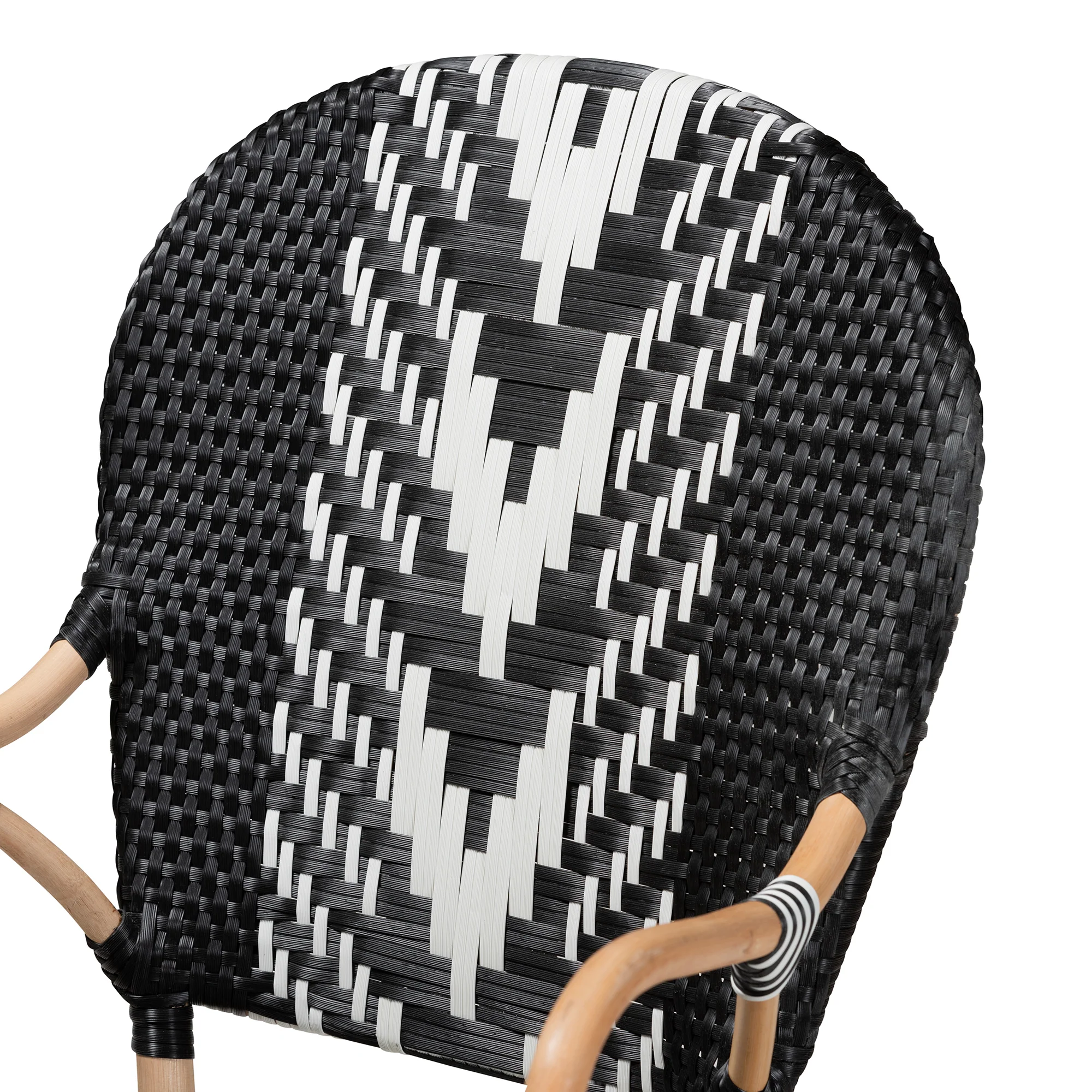 Baxton Studio bali & pari Wallis Modern French Two-Tone Black and White Weaving and Natural Rattan Indoor Dining Chair - Image 8