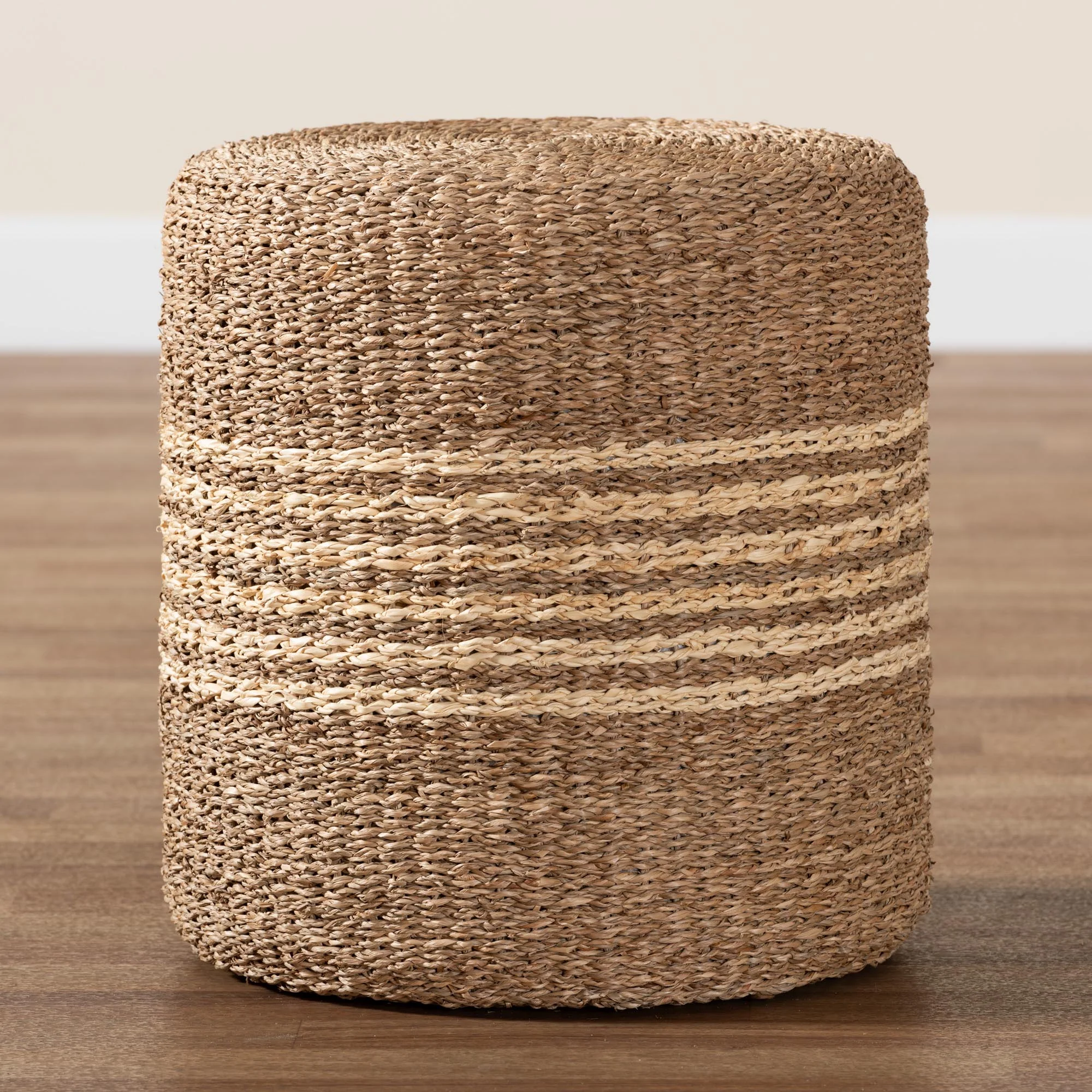 Baxton Studio bali & pari Wickham Modern Bohemian Natural Brown Seagrass Ottoman Footstool - Image 6