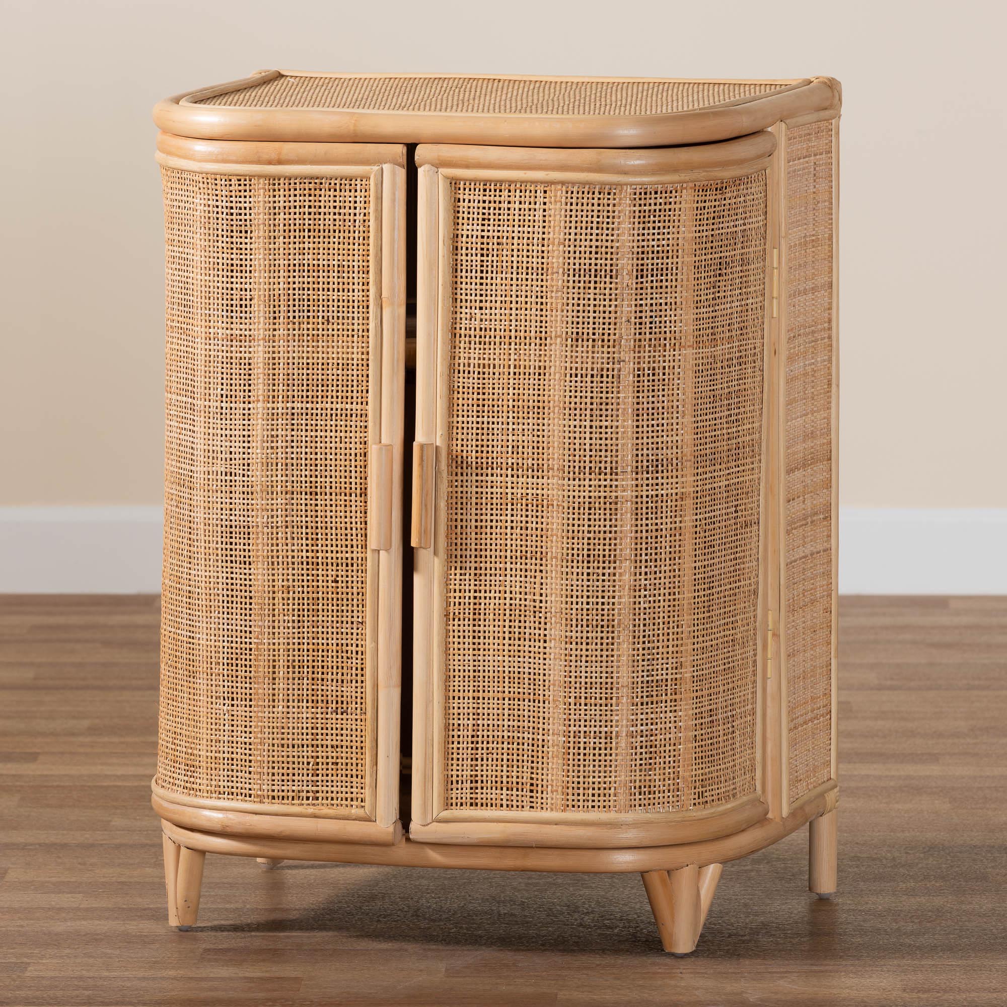 Baxton Studio bali & pari Yanka Bohemian Natural Rattan Storage Cabinet - Image 9