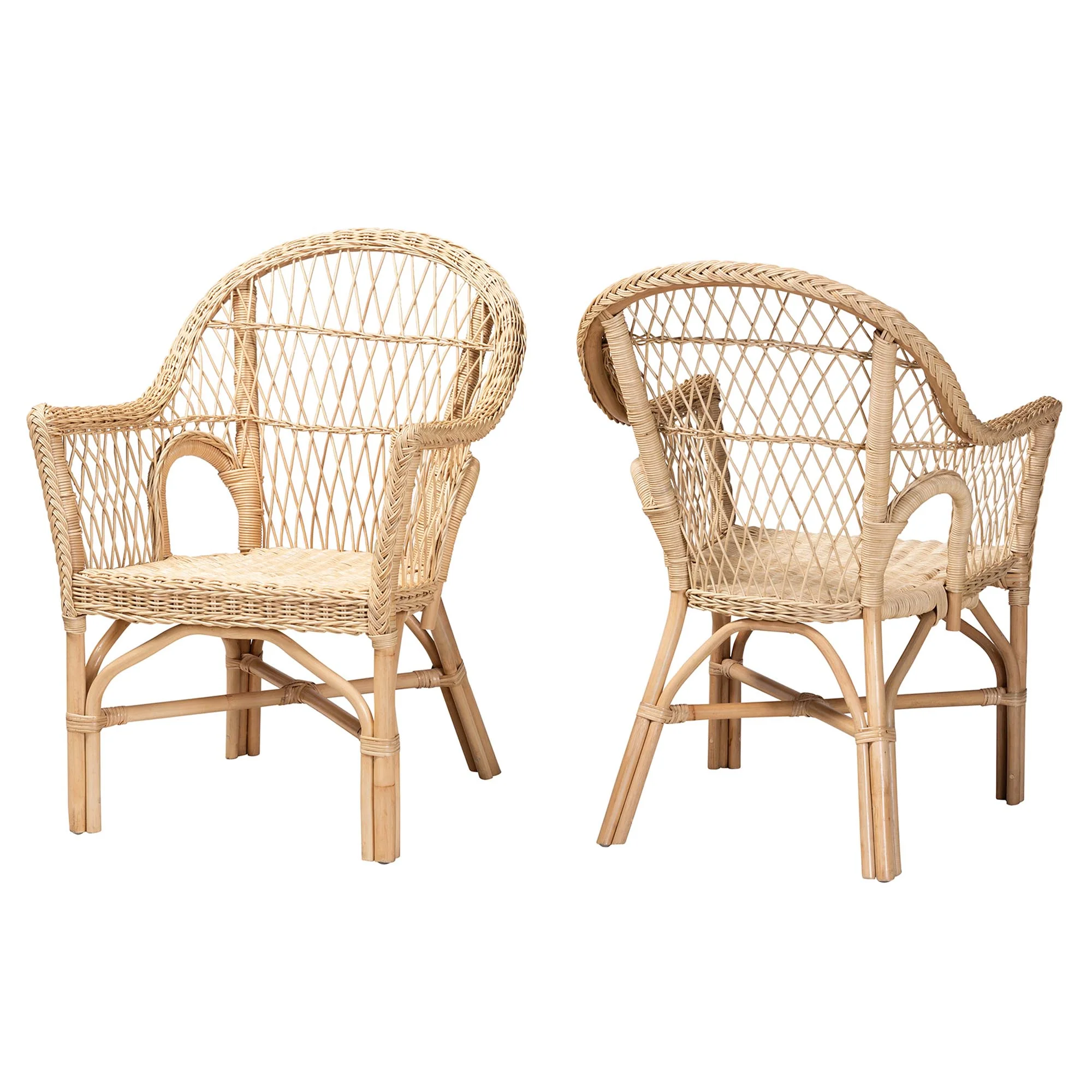 Baxton Studio bali & pari Zara Modern Bohemian Natural Rattan 2-Piece Accent Chair Set - Image 4