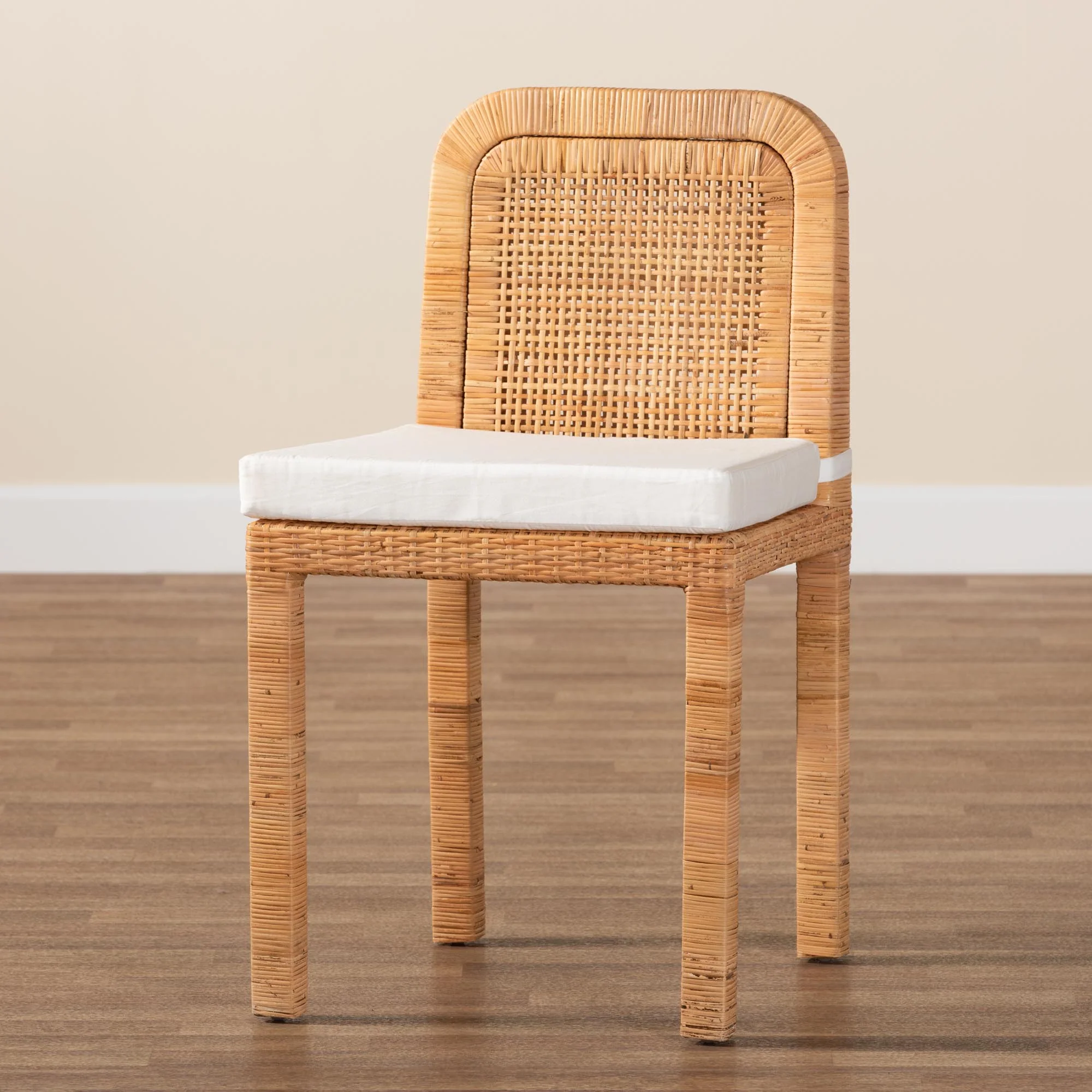 Baxton Studio bali & pari Zariah Modern Bohemian Natural Brown Rattan and Mahogany Wood 2-Piece Dining Chair Set - Image 2
