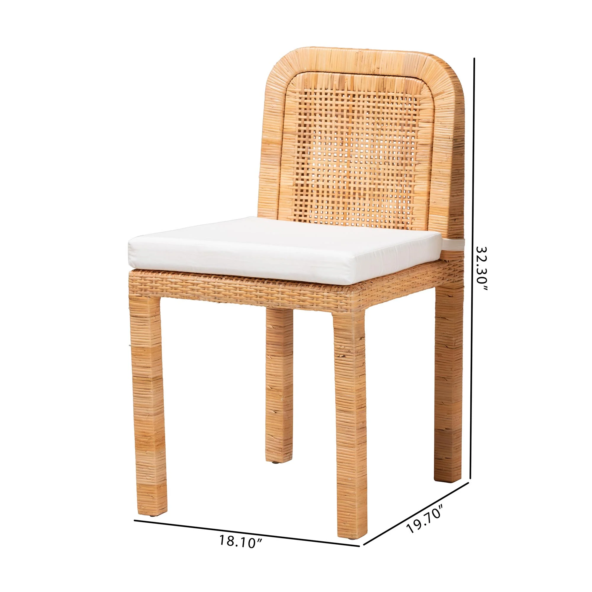 Baxton Studio bali & pari Zariah Modern Bohemian Natural Brown Rattan and Mahogany Wood 2-Piece Dining Chair Set - Image 3