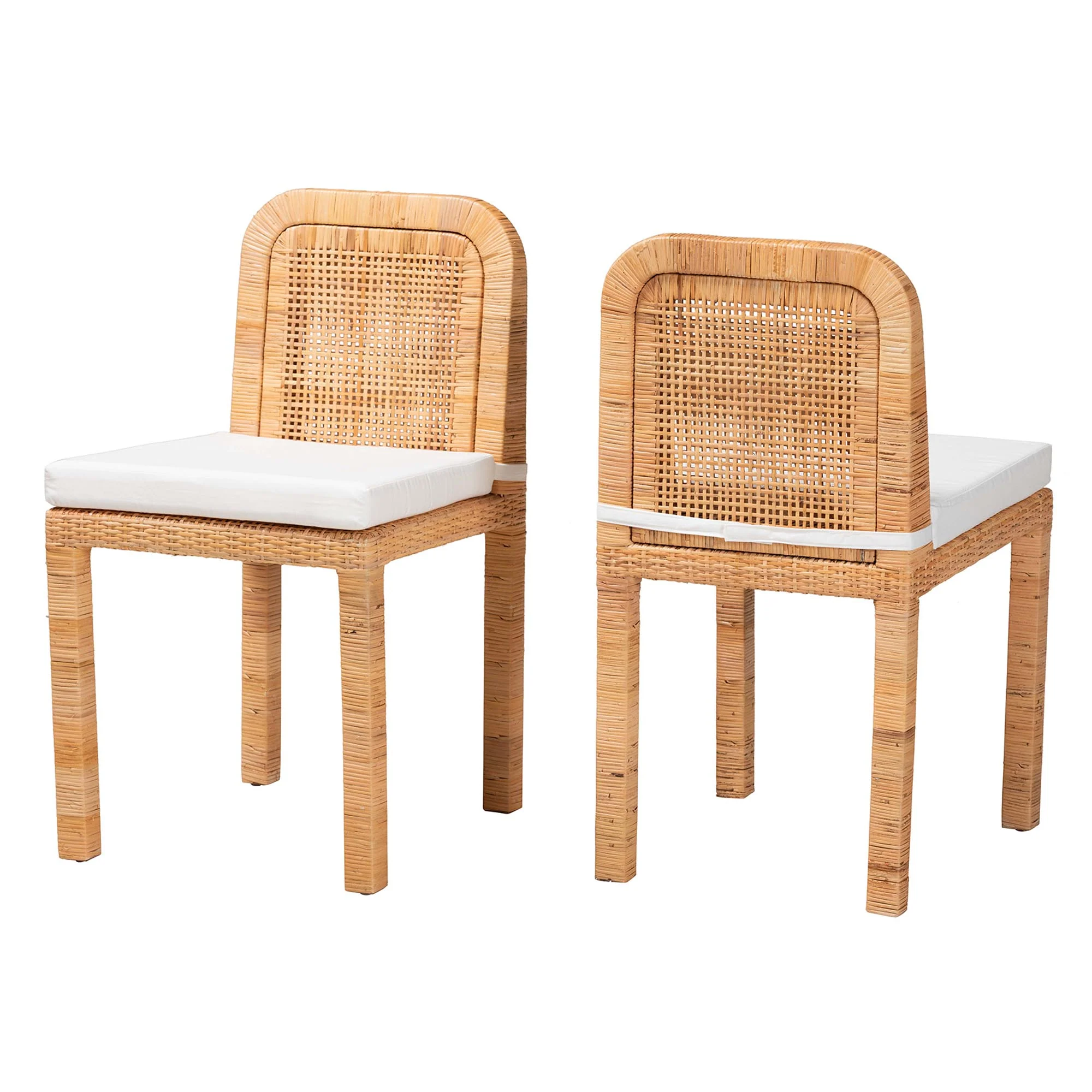 Baxton Studio bali & pari Zariah Modern Bohemian Natural Brown Rattan and Mahogany Wood 2-Piece Dining Chair Set - Image 4