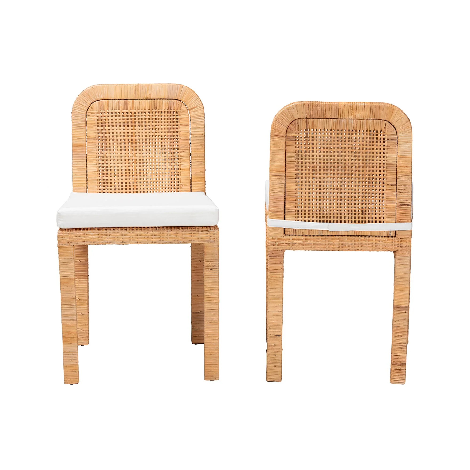 Baxton Studio bali & pari Zariah Modern Bohemian Natural Brown Rattan and Mahogany Wood 2-Piece Dining Chair Set - Image 5