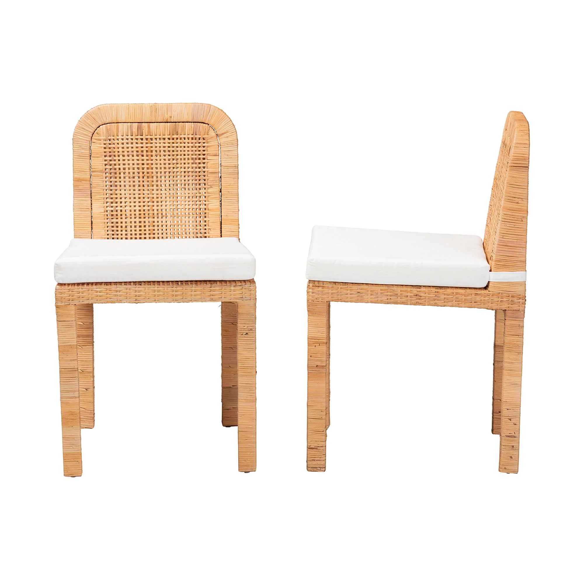 Baxton Studio bali & pari Zariah Modern Bohemian Natural Brown Rattan and Mahogany Wood 2-Piece Dining Chair Set - Image 6
