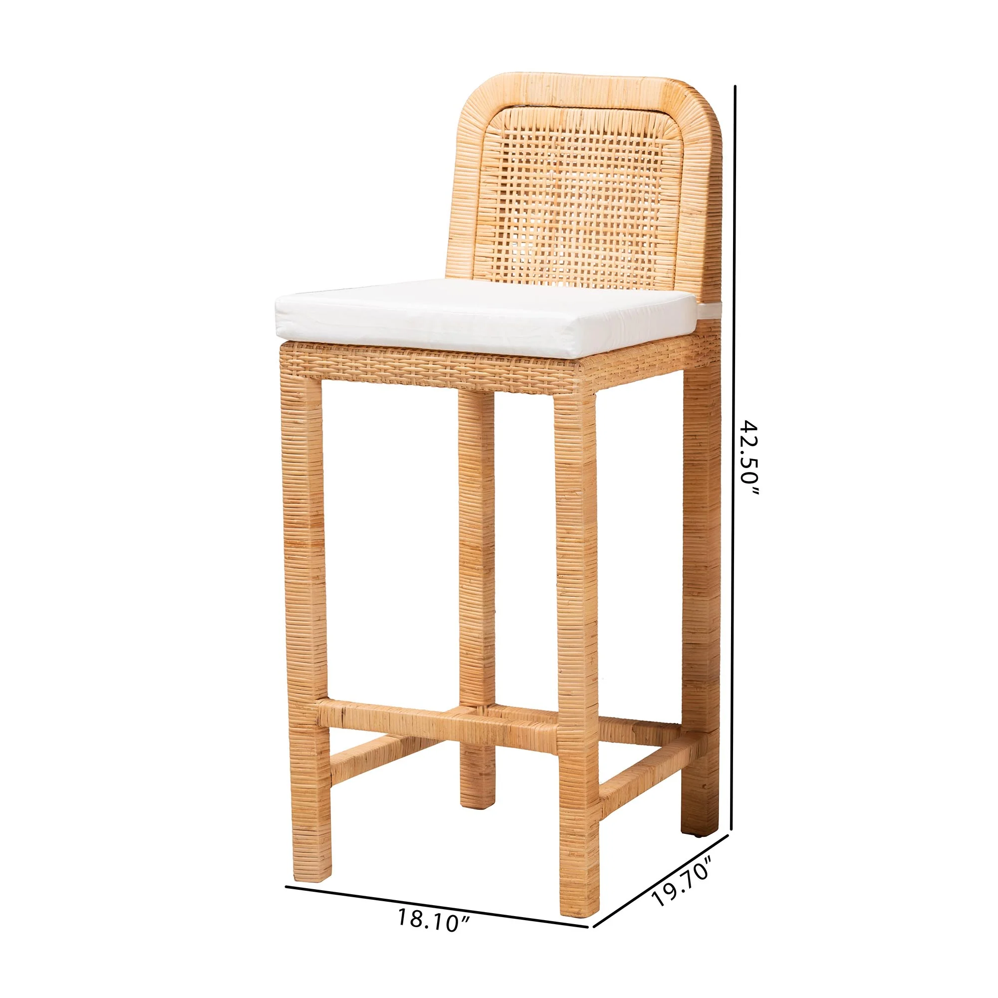 Baxton Studio bali & pari Zariah Modern Bohemian Natural Brown Rattan and Mahogany Wood Bar Stool - Image 10