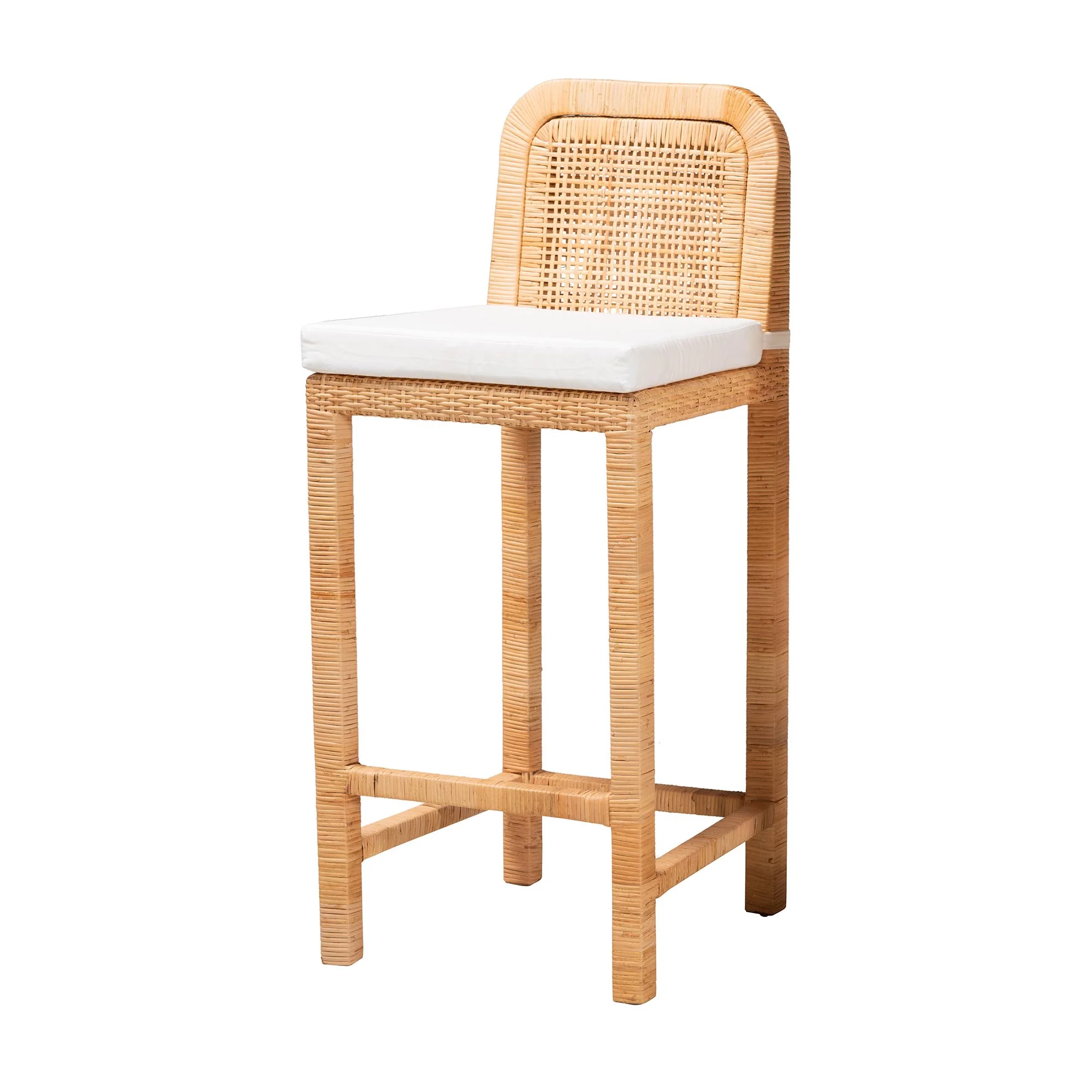 Baxton Studio bali & pari Zariah Modern Bohemian Natural Brown Rattan and Mahogany Wood Bar Stool - Image 2