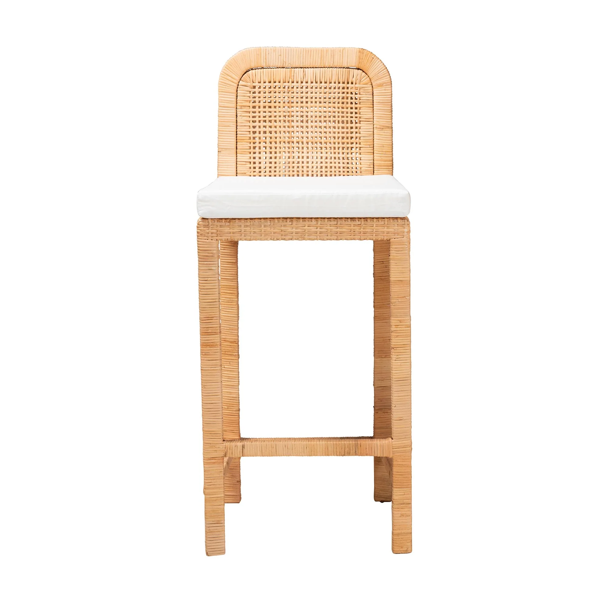 Baxton Studio bali & pari Zariah Modern Bohemian Natural Brown Rattan and Mahogany Wood Bar Stool - Image 3