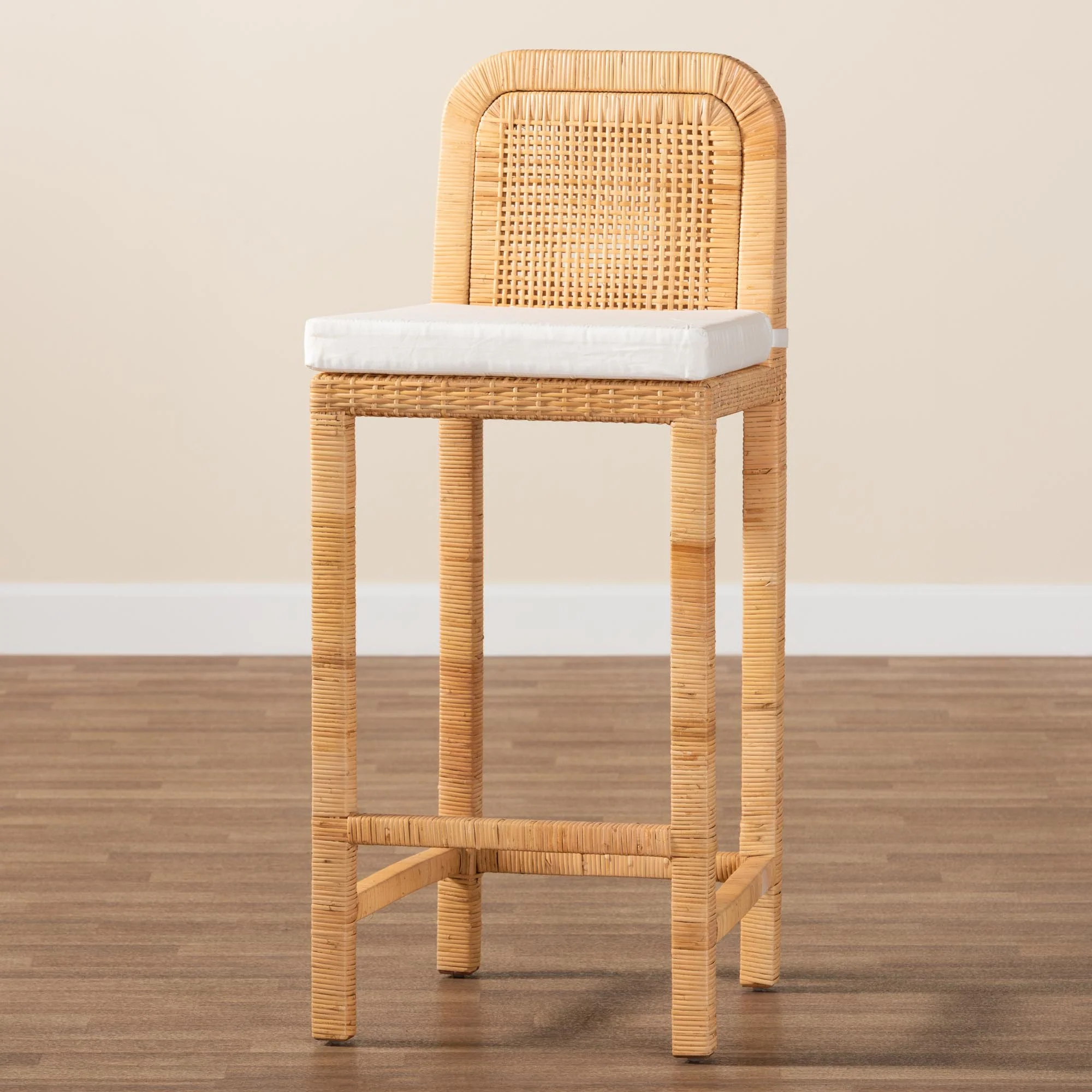 Baxton Studio bali & pari Zariah Modern Bohemian Natural Brown Rattan and Mahogany Wood Bar Stool - Image 9