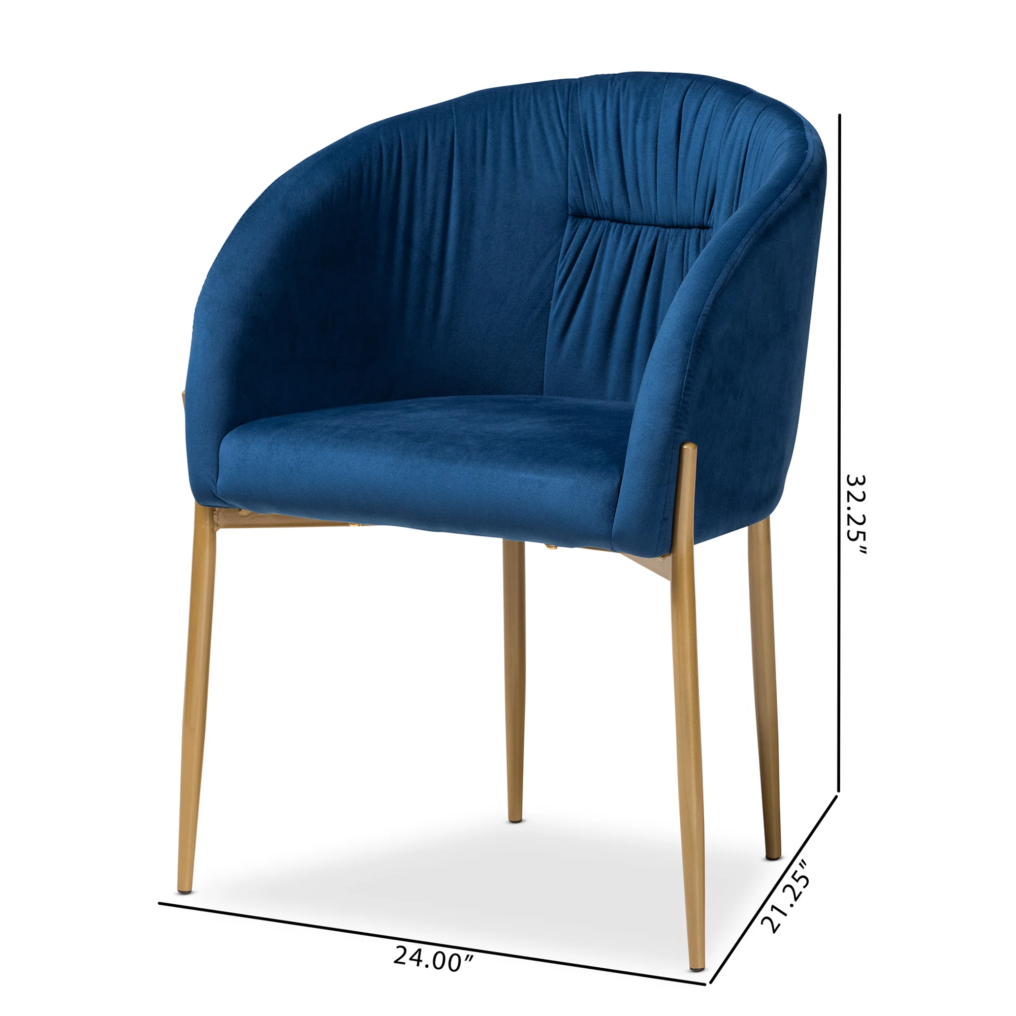 Baxton Studio Ballard Modern Luxe and Glam Navy Blue Velvet Fabric Upholstered and Gold Finished Metal Dining Chair - Image 3