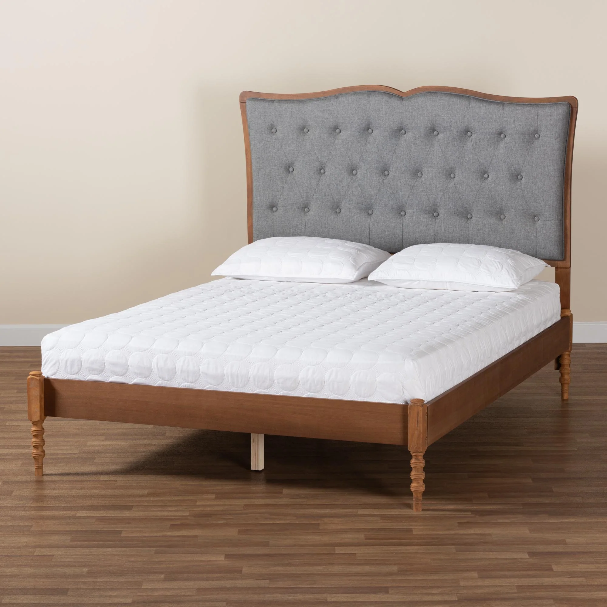Baxton Studio Ballari Classic and Traditional Grey Fabric and Walnut Brown Finished Wood Queen Size Platform Bed - Image 2