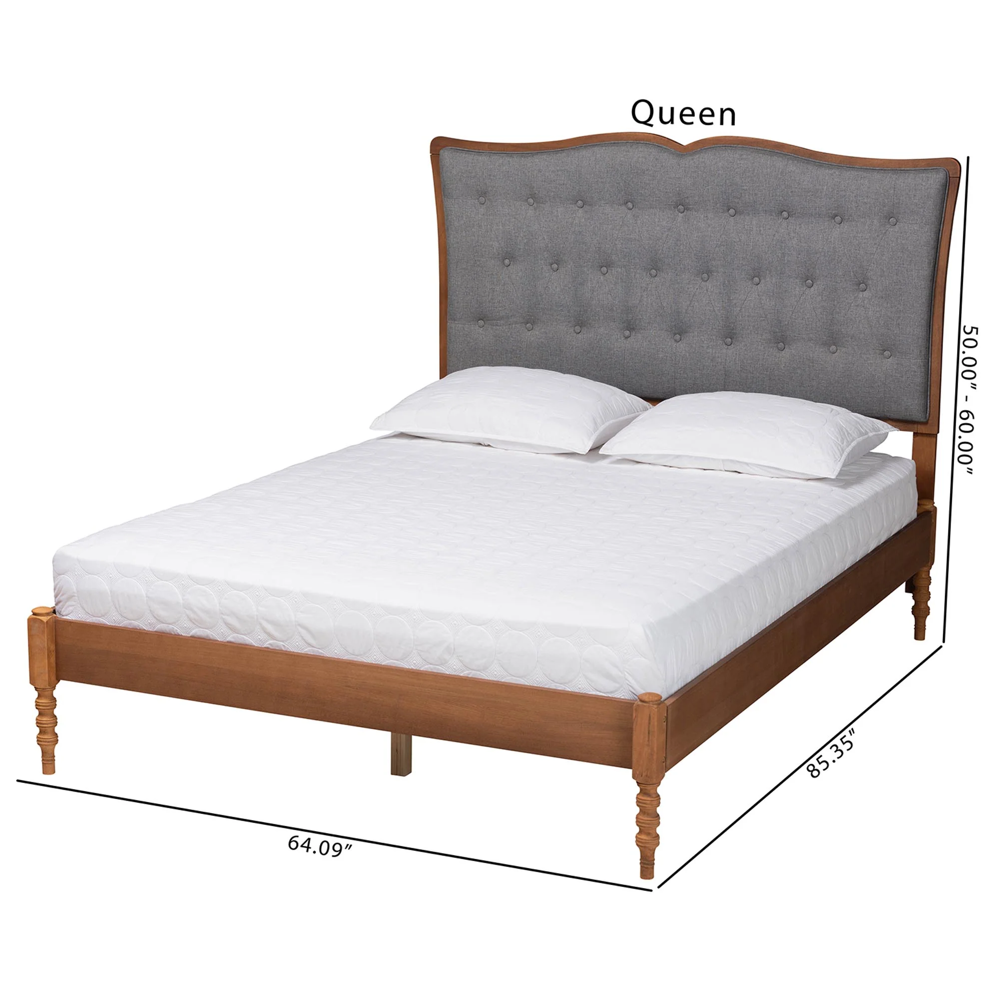 Baxton Studio Ballari Classic and Traditional Grey Fabric and Walnut Brown Finished Wood Queen Size Platform Bed - Image 3