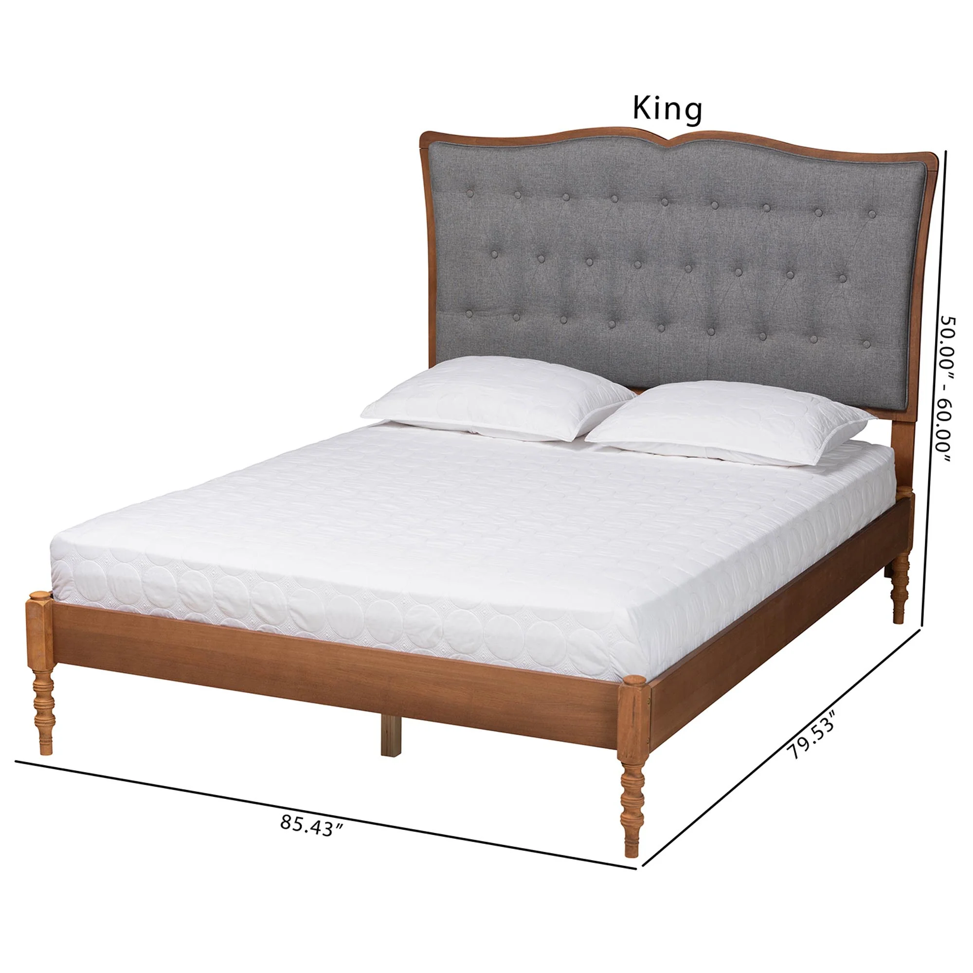 Baxton Studio Ballari Classic and Traditional Grey Fabric and Walnut Brown Finished Wood Queen Size Platform Bed - Image 4