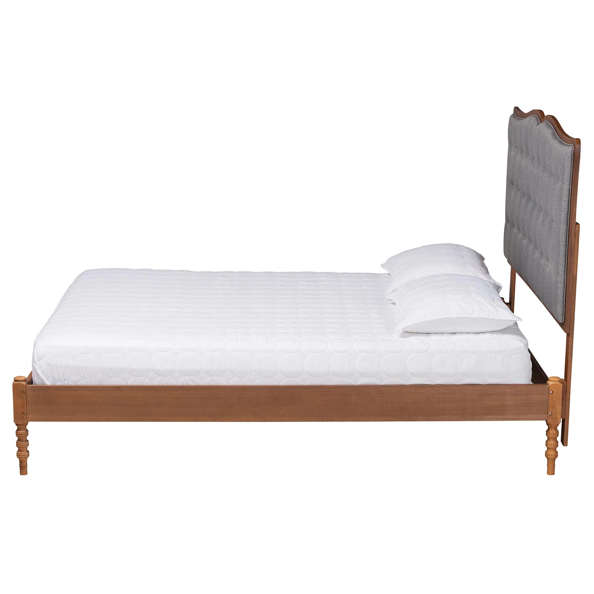 Baxton Studio Ballari Classic and Traditional Grey Fabric and Walnut Brown Finished Wood Queen Size Platform Bed - Image 7