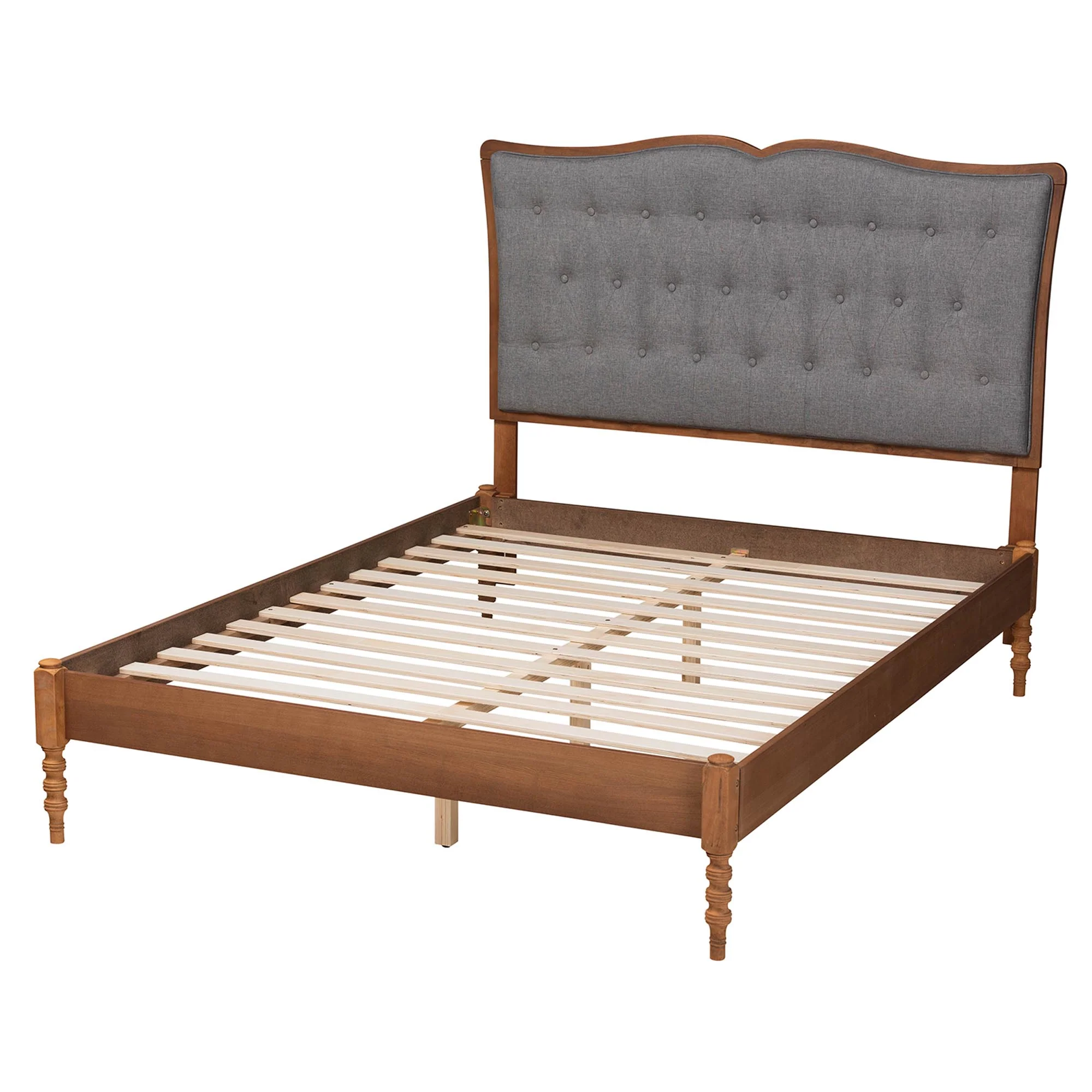 Baxton Studio Ballari Classic and Traditional Grey Fabric and Walnut Brown Finished Wood Queen Size Platform Bed - Image 8