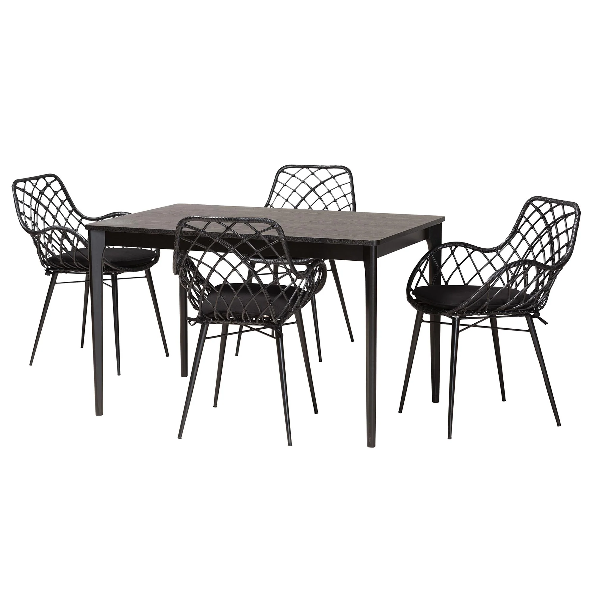 Baxton Studio Ballerina Modern Bohemian Black Finished Wood and Rattan 5-Piece Dining Set - Image 4