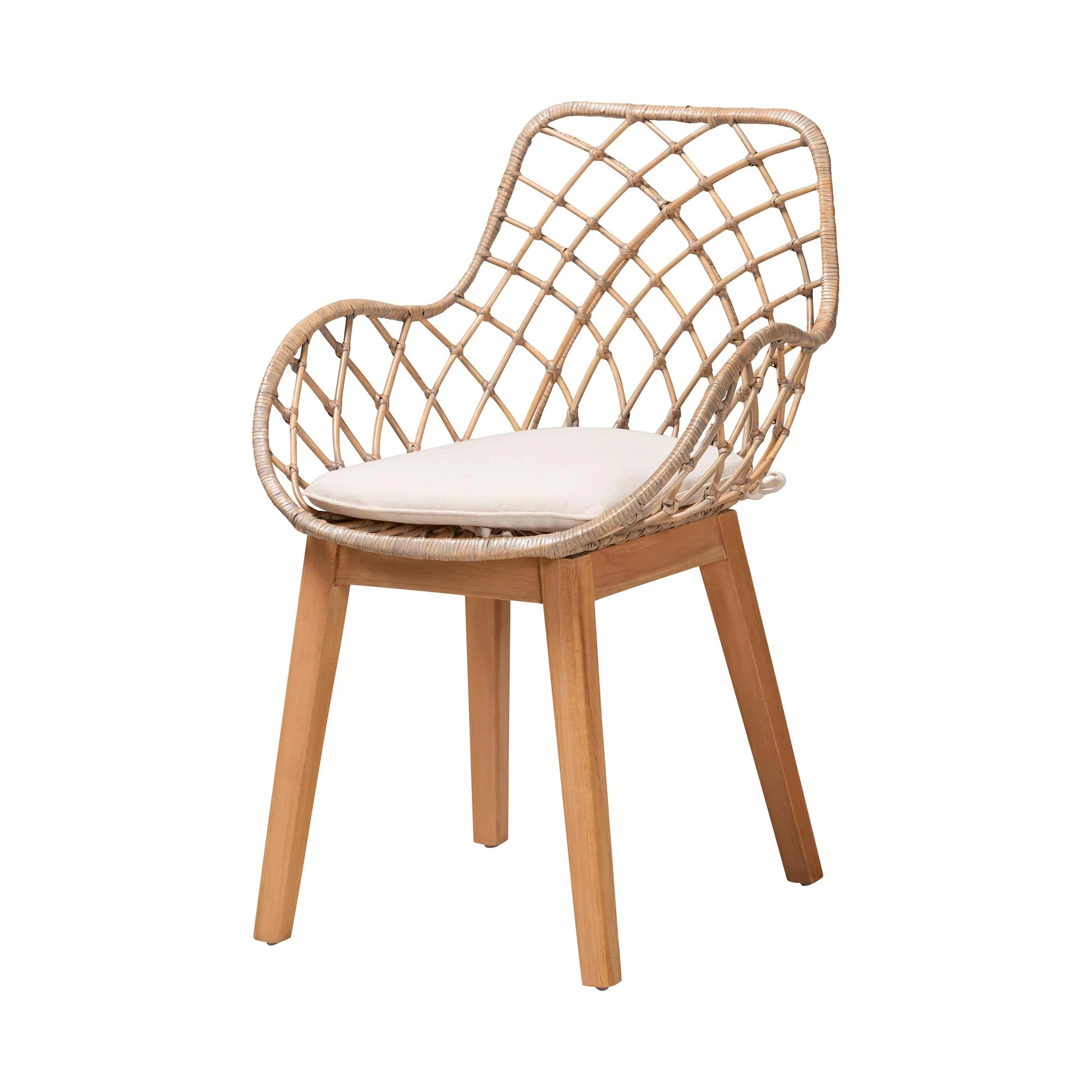 Baxton Studio Ballerina Modern Bohemian Greywashed Rattan and Natural Brown Finished Mahogany Wood 5-Piece Dining Set - Image 5