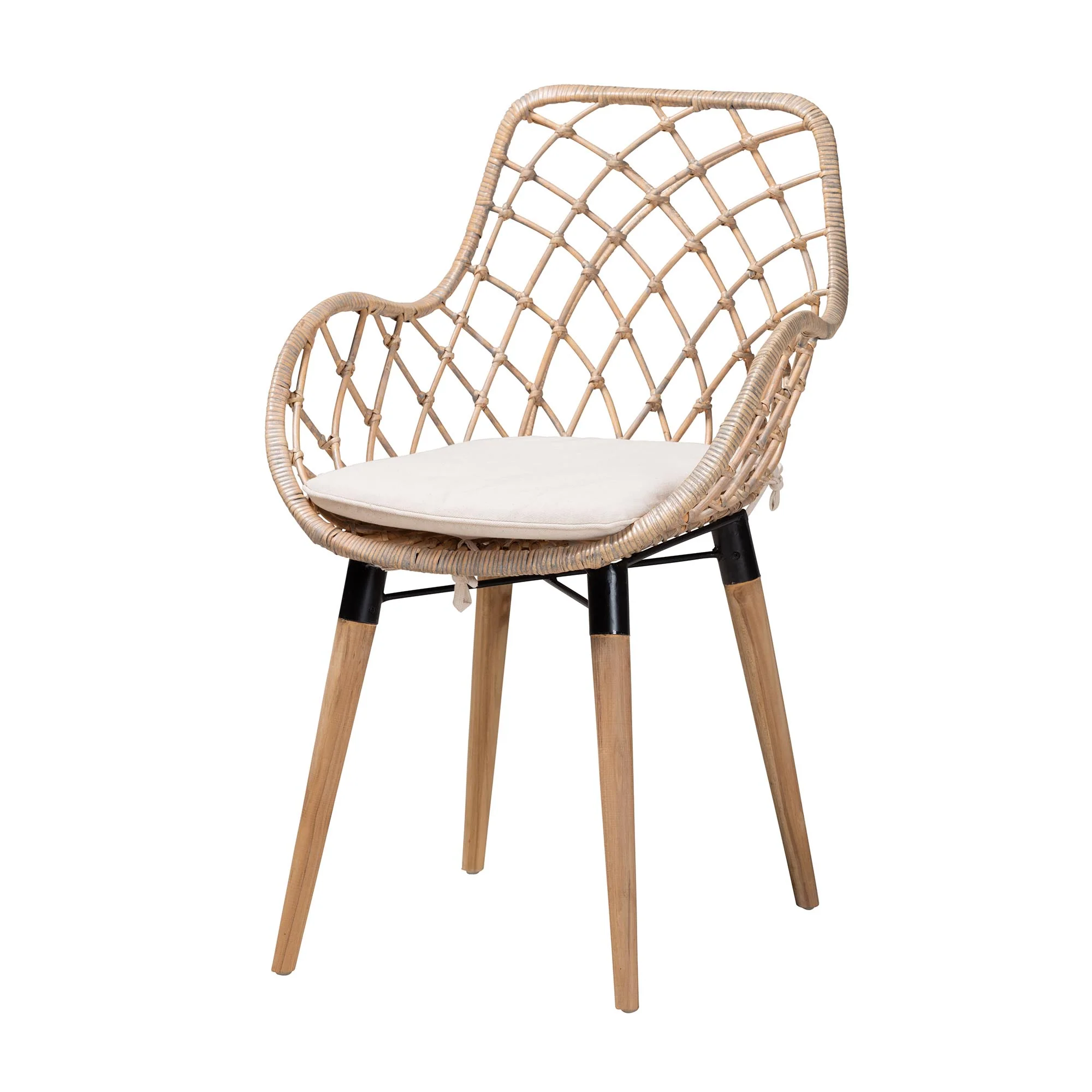 Baxton Studio Ballerina Modern Bohemian Greywashed Rattan and Natural Brown Finished Wood 5-Piece Dining Set - Image 5