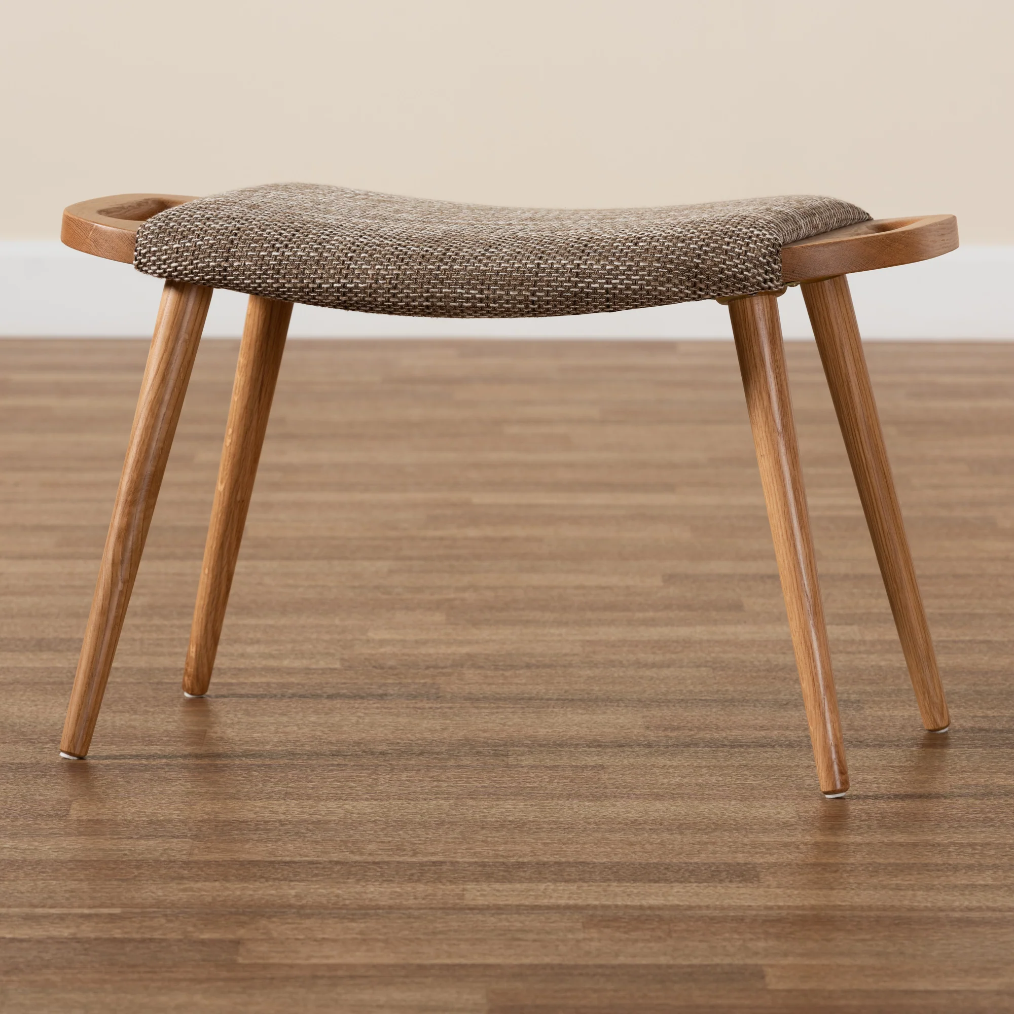 Baxton Studio Banner Mid-Century Modern Light Brown Fabric Upholstered and Oak Brown Finished Wood Accent Bench - Image 2