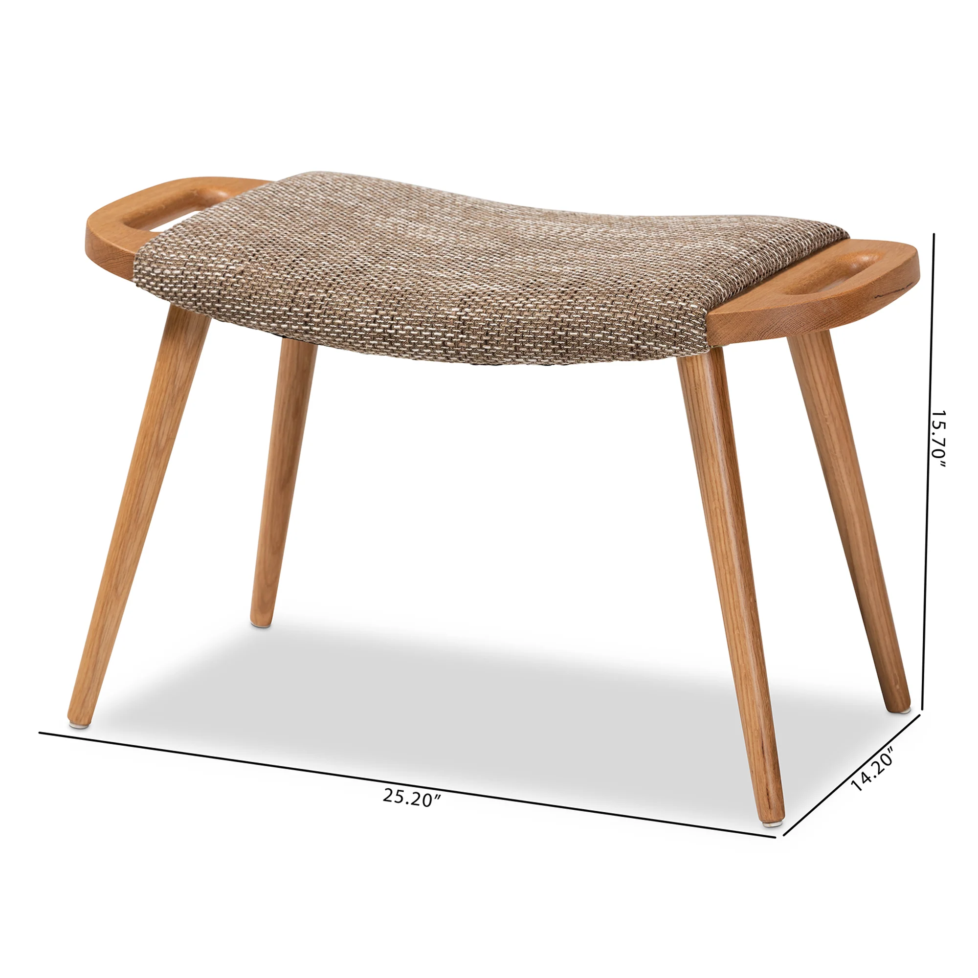 Baxton Studio Banner Mid-Century Modern Light Brown Fabric Upholstered and Oak Brown Finished Wood Accent Bench - Image 3