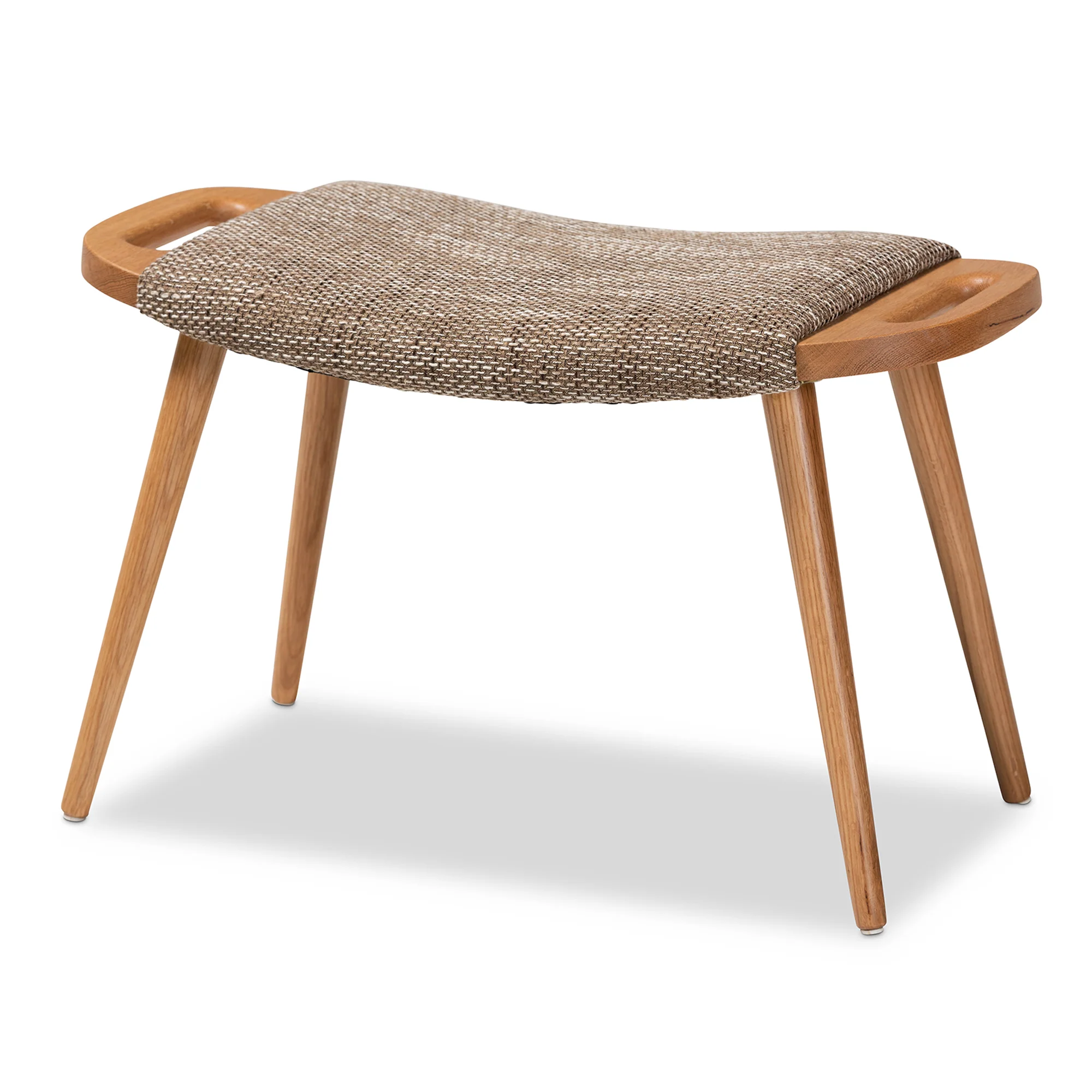 Baxton Studio Banner Mid-Century Modern Light Brown Fabric Upholstered and Oak Brown Finished Wood Accent Bench - Image 4