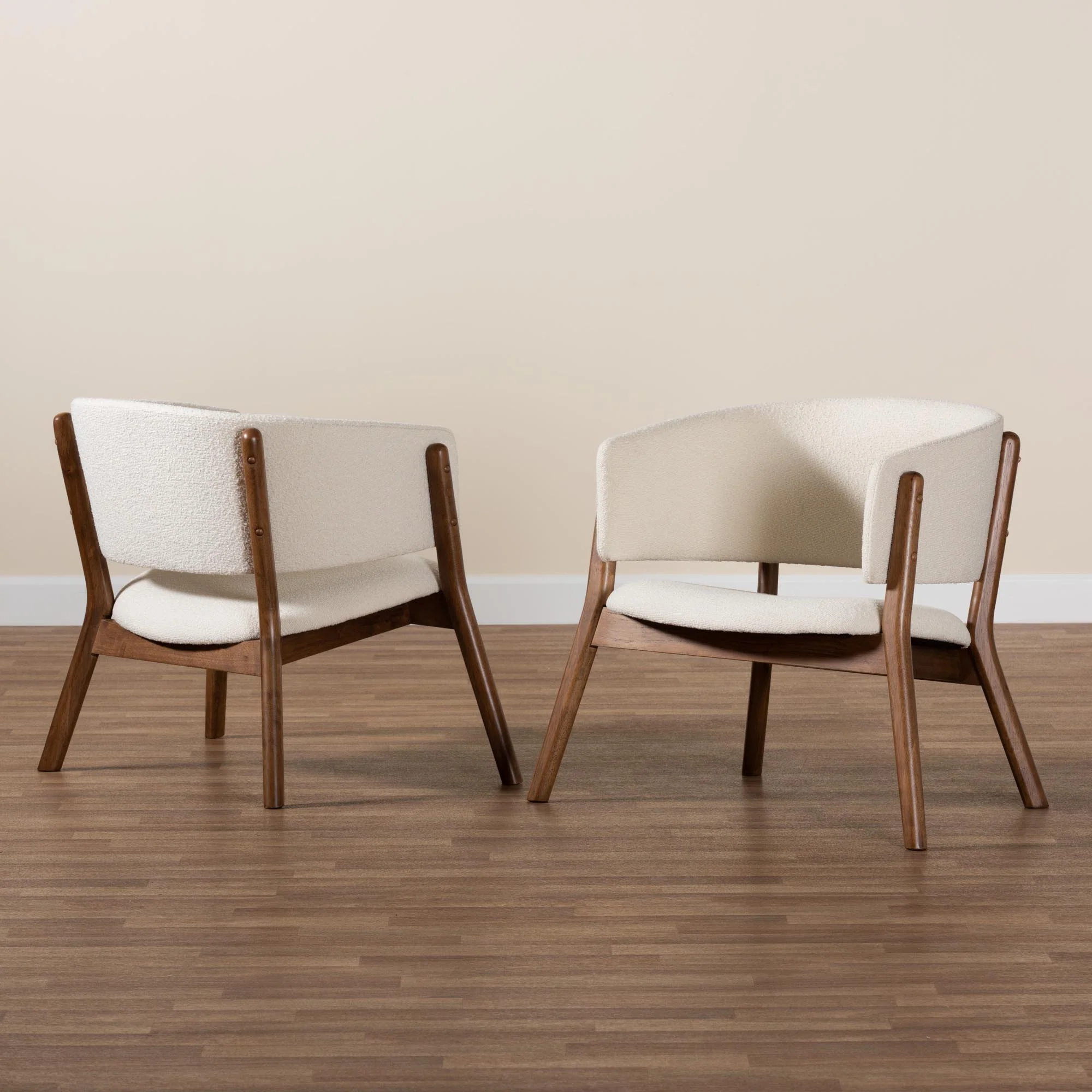 Baxton Studio Baron Mid-Century Modern Cream Boucle Fabric Upholstered and Walnut Brown Finished Wood 2-Piece Living Room Accent Chair Set - Image 2