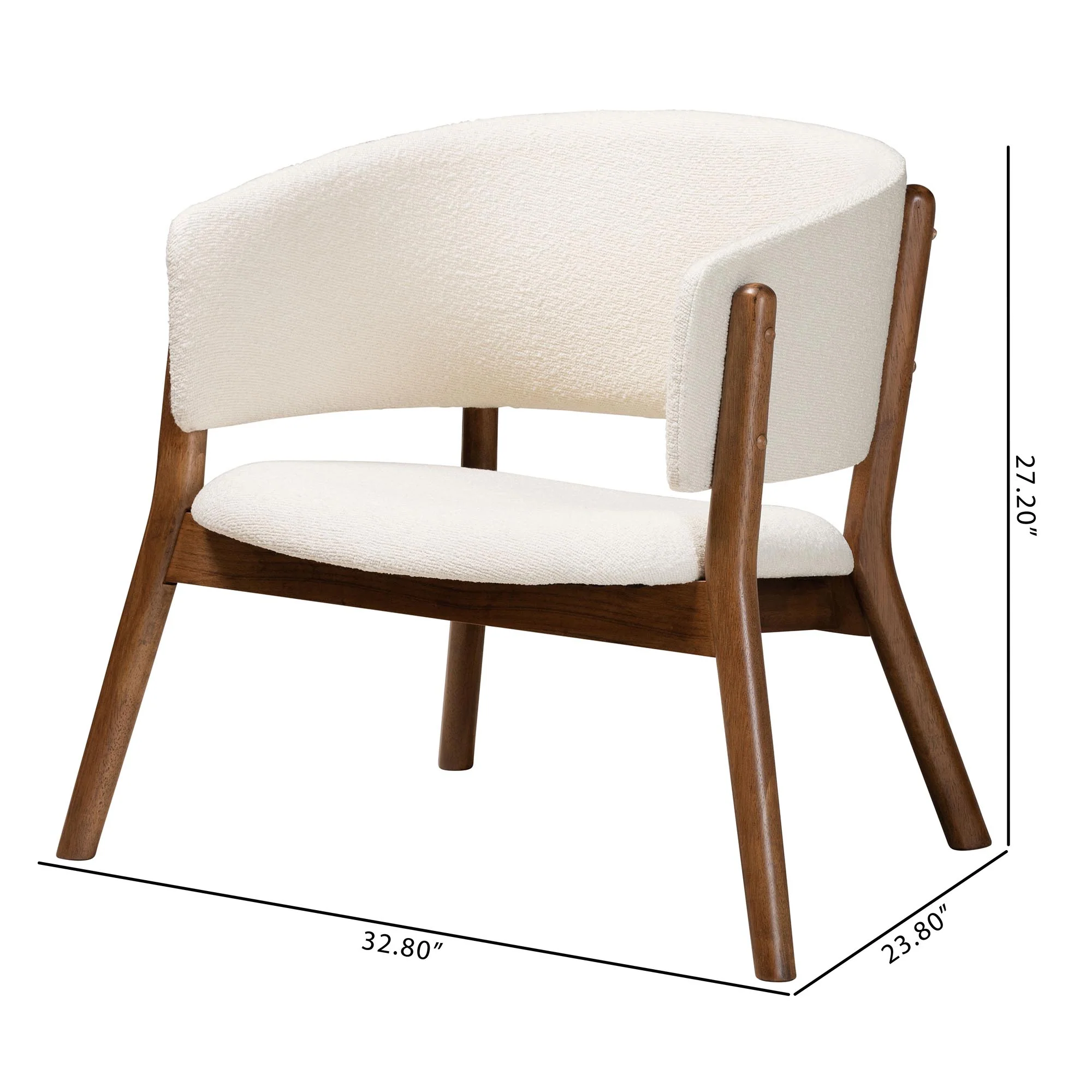Baxton Studio Baron Mid-Century Modern Cream Boucle Fabric Upholstered and Walnut Brown Finished Wood 2-Piece Living Room Accent Chair Set - Image 3